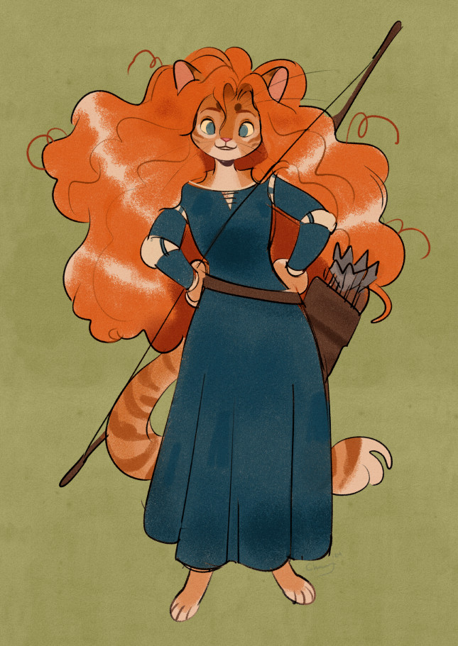 Merida from Brave but she is an anthro cat! 