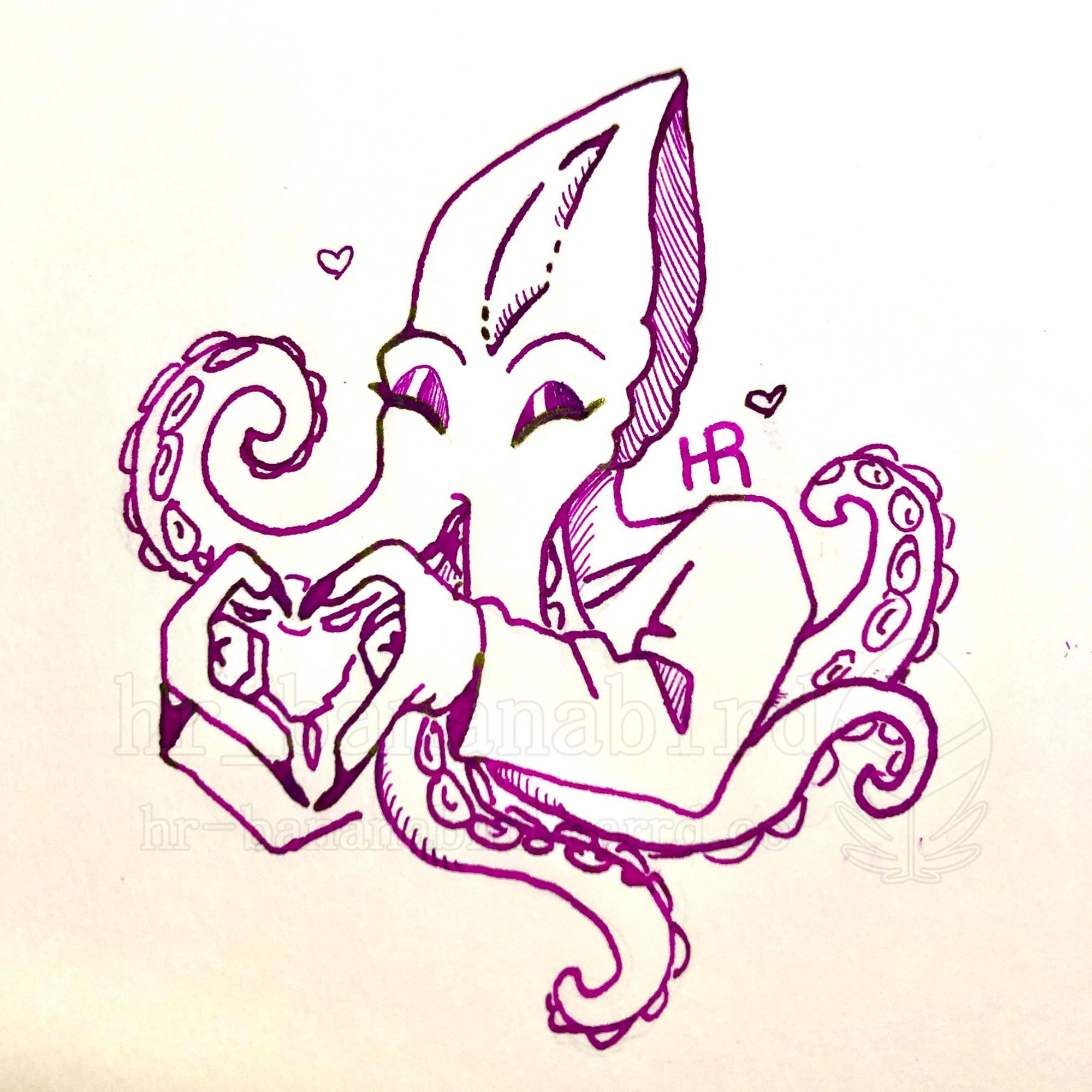 Traditional art of an Illithid making a heart shape with her hands.