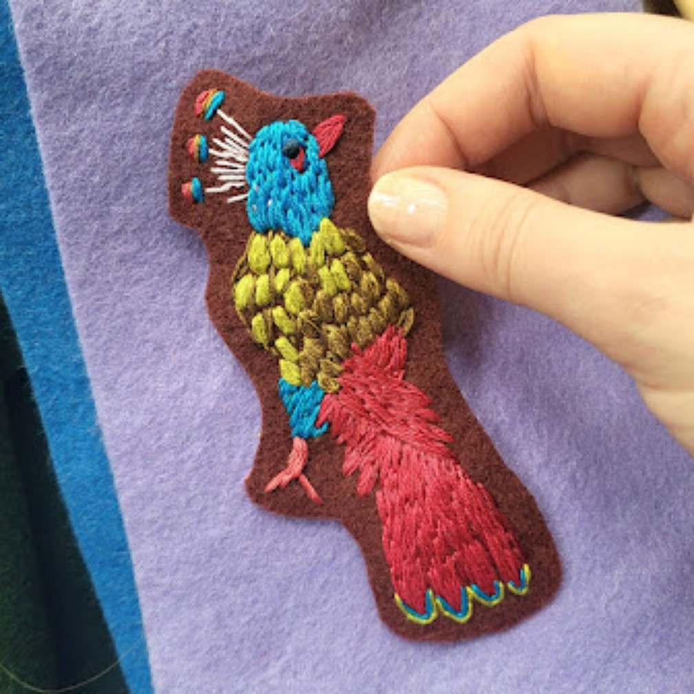 Bird inspired by the breakup robe fabric, embroidered