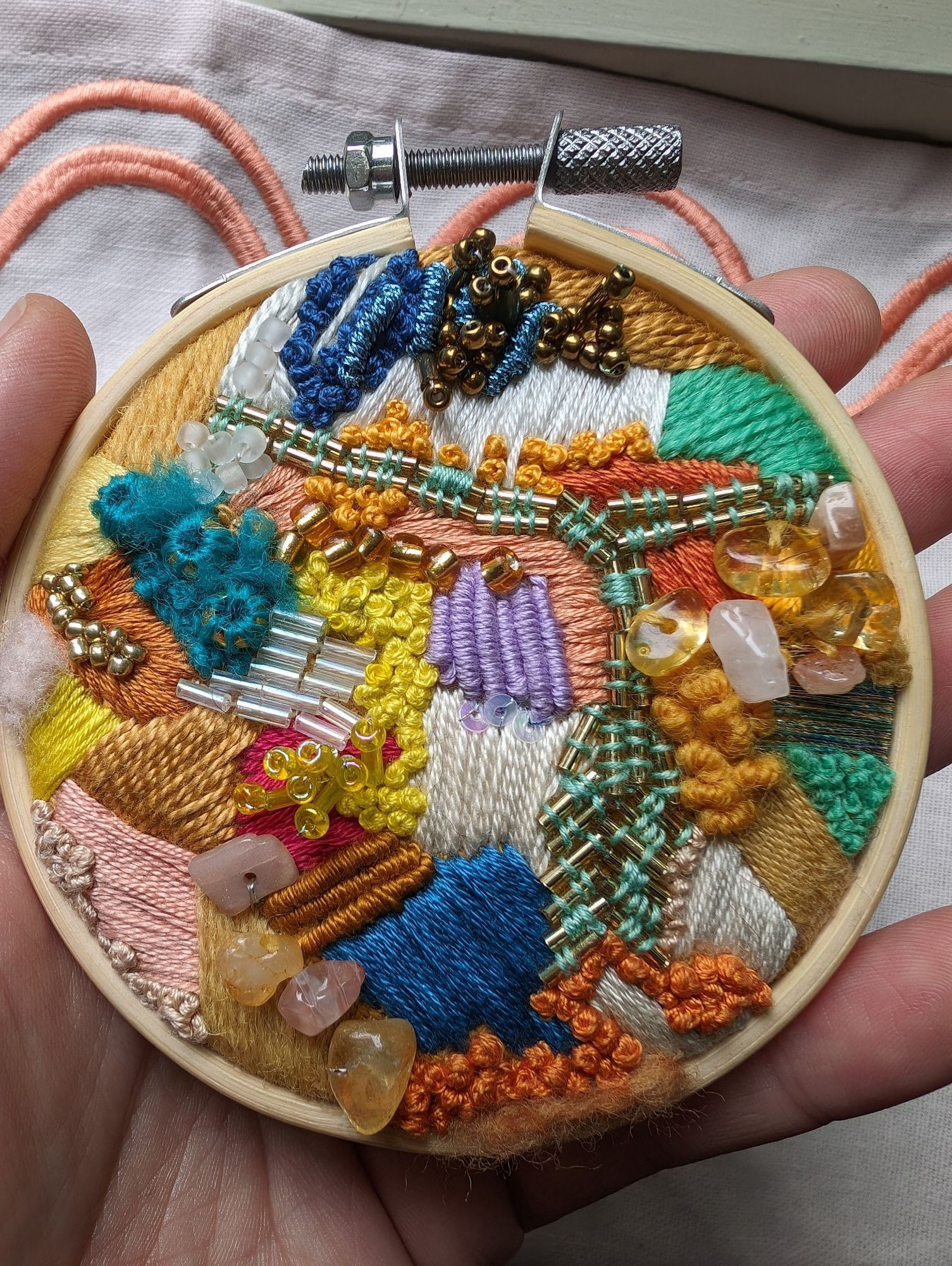 Abstract embroidery hoop inspired by Stede Bonnet