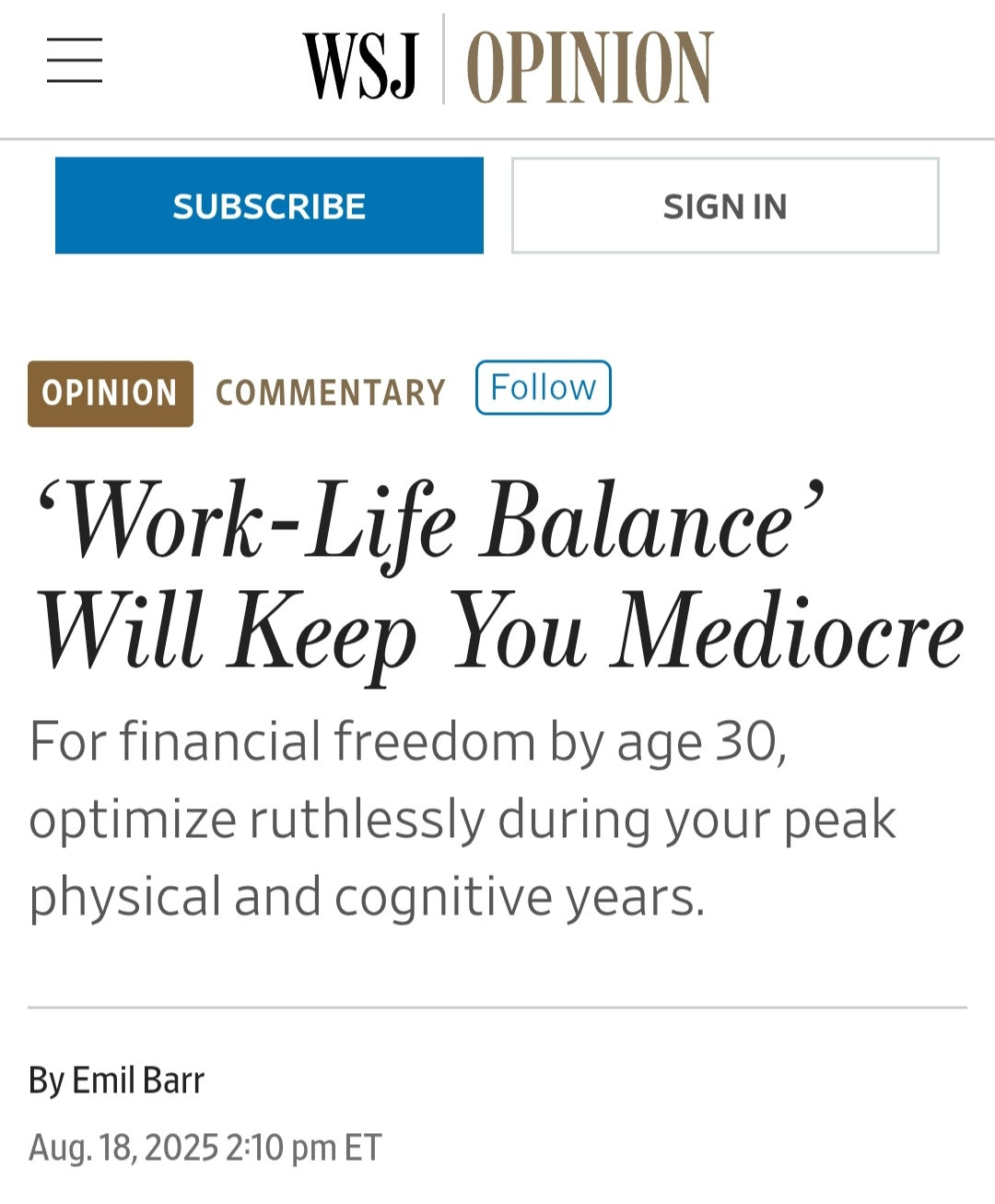 Work-Life Balance’ Will Keep You Mediocre