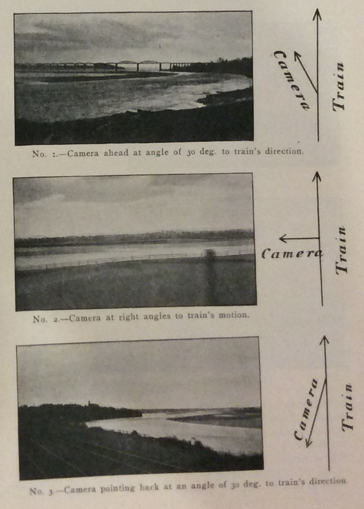 Photographs from article discussing how to take snapshots from a moving train. Printed in 1903 in the journal Amateur Photographer.