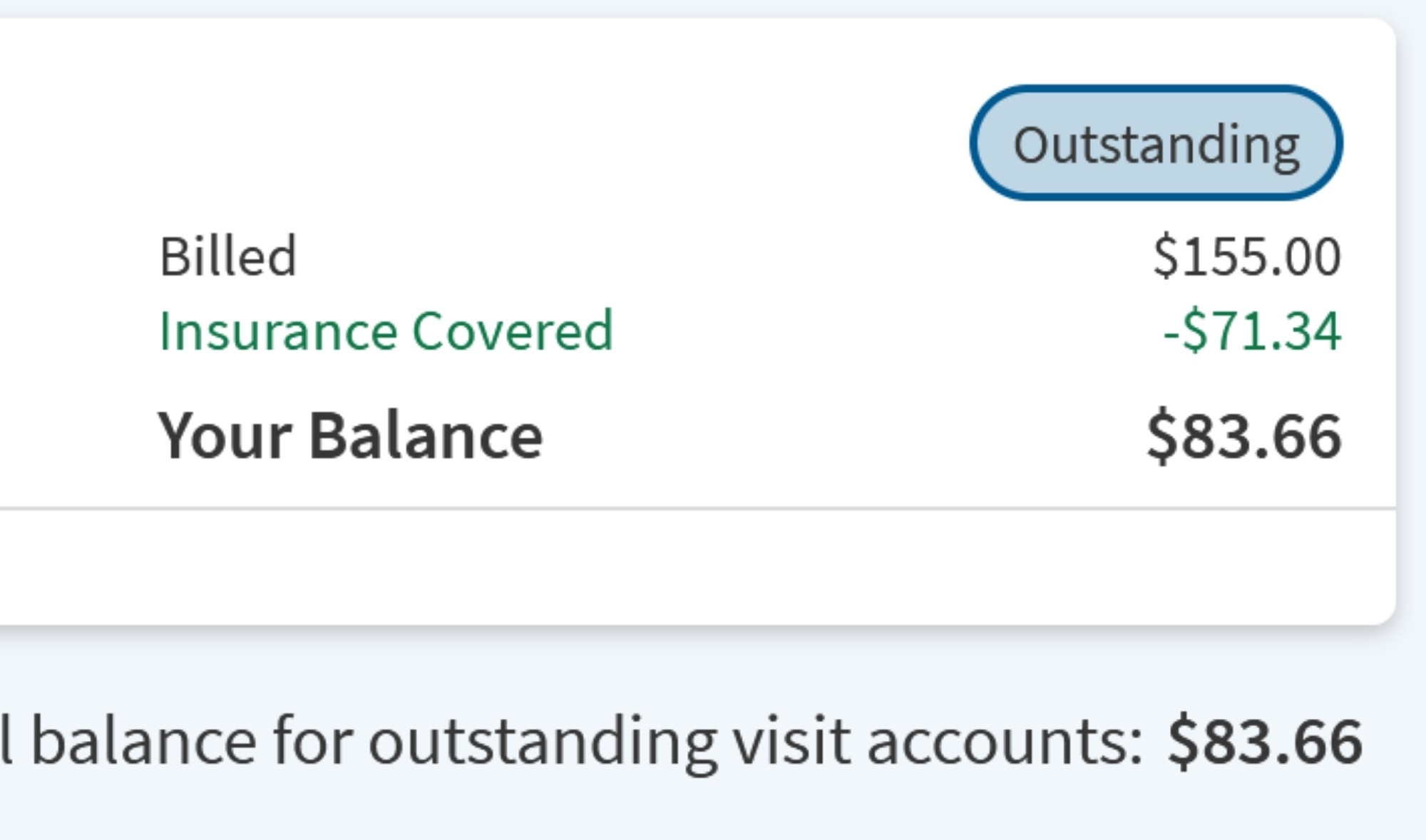 Balance of $83.66 owed.