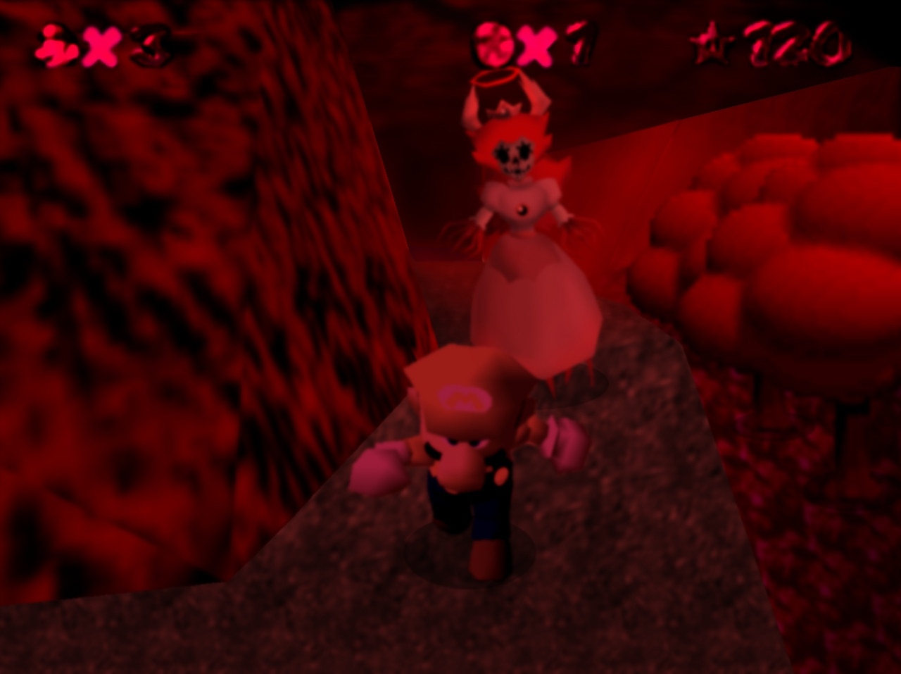 Mario running from Widow in Mario 64