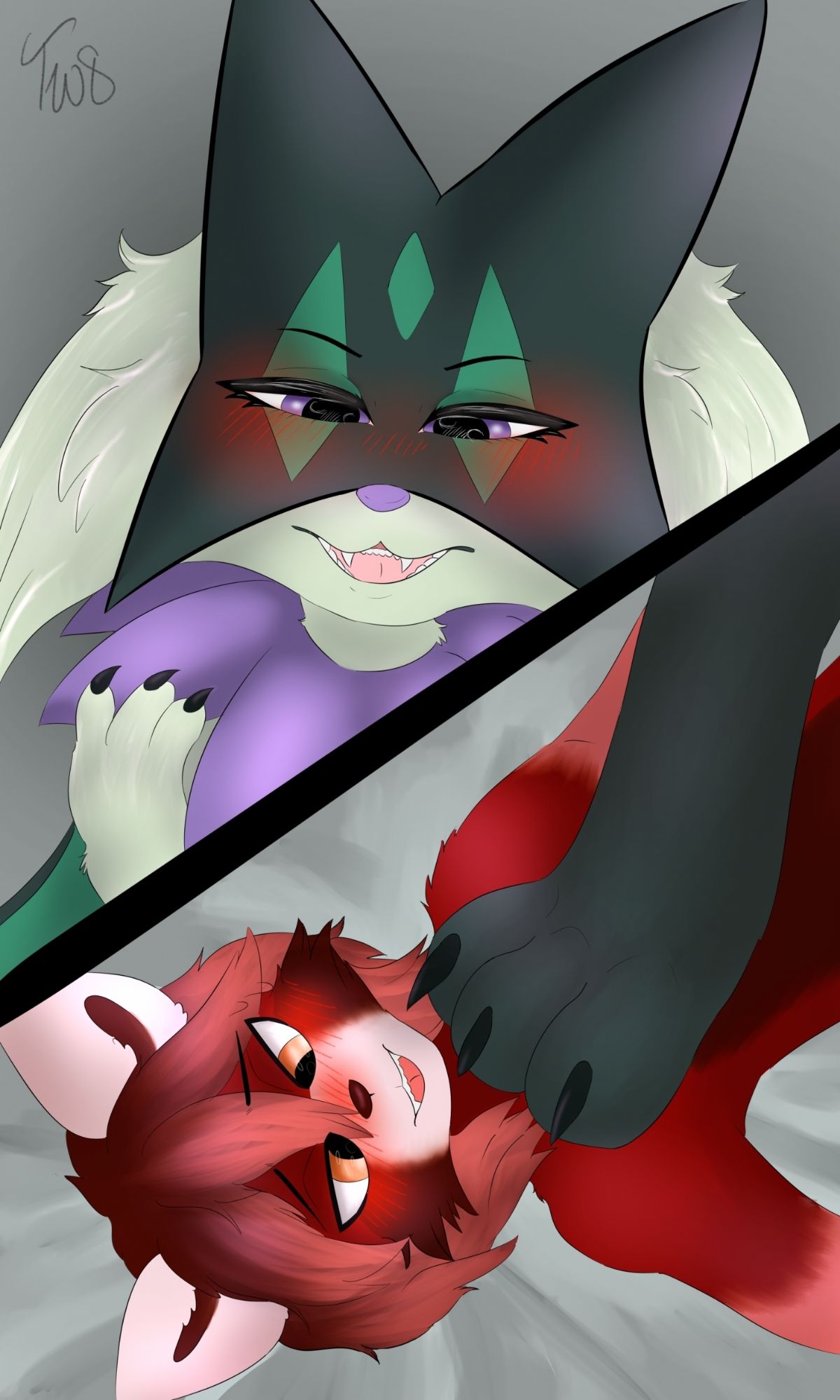 Meowscarada stepping on redpanda anthro