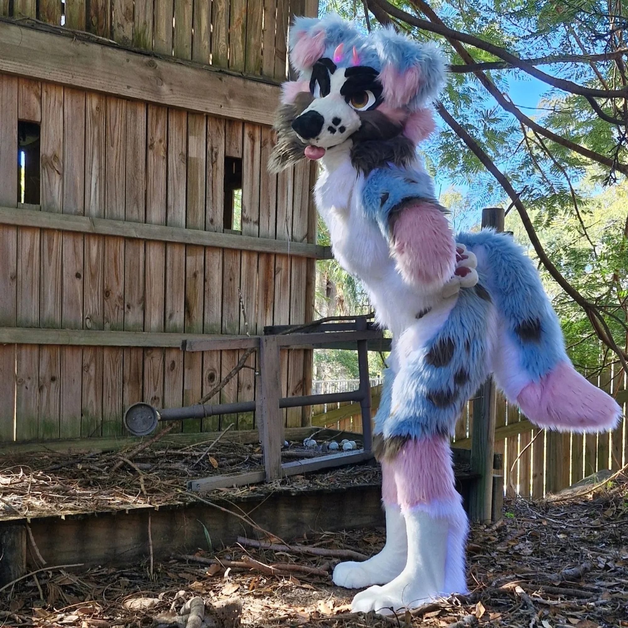 Me outside wooden cubby