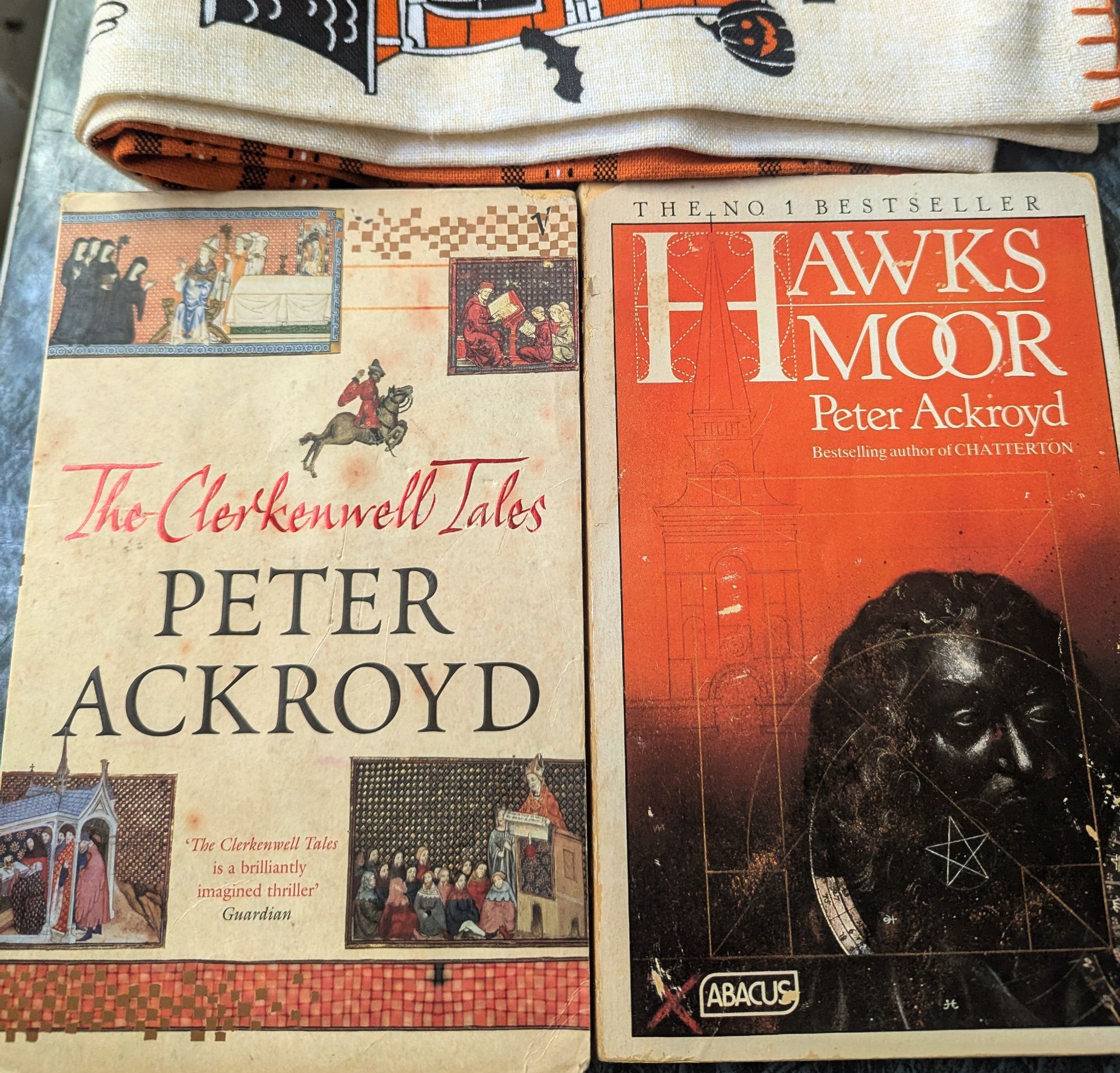 Trade paperback editions Clerkenwell Talea and Hawksmoor, both by Peter Ackroyd.