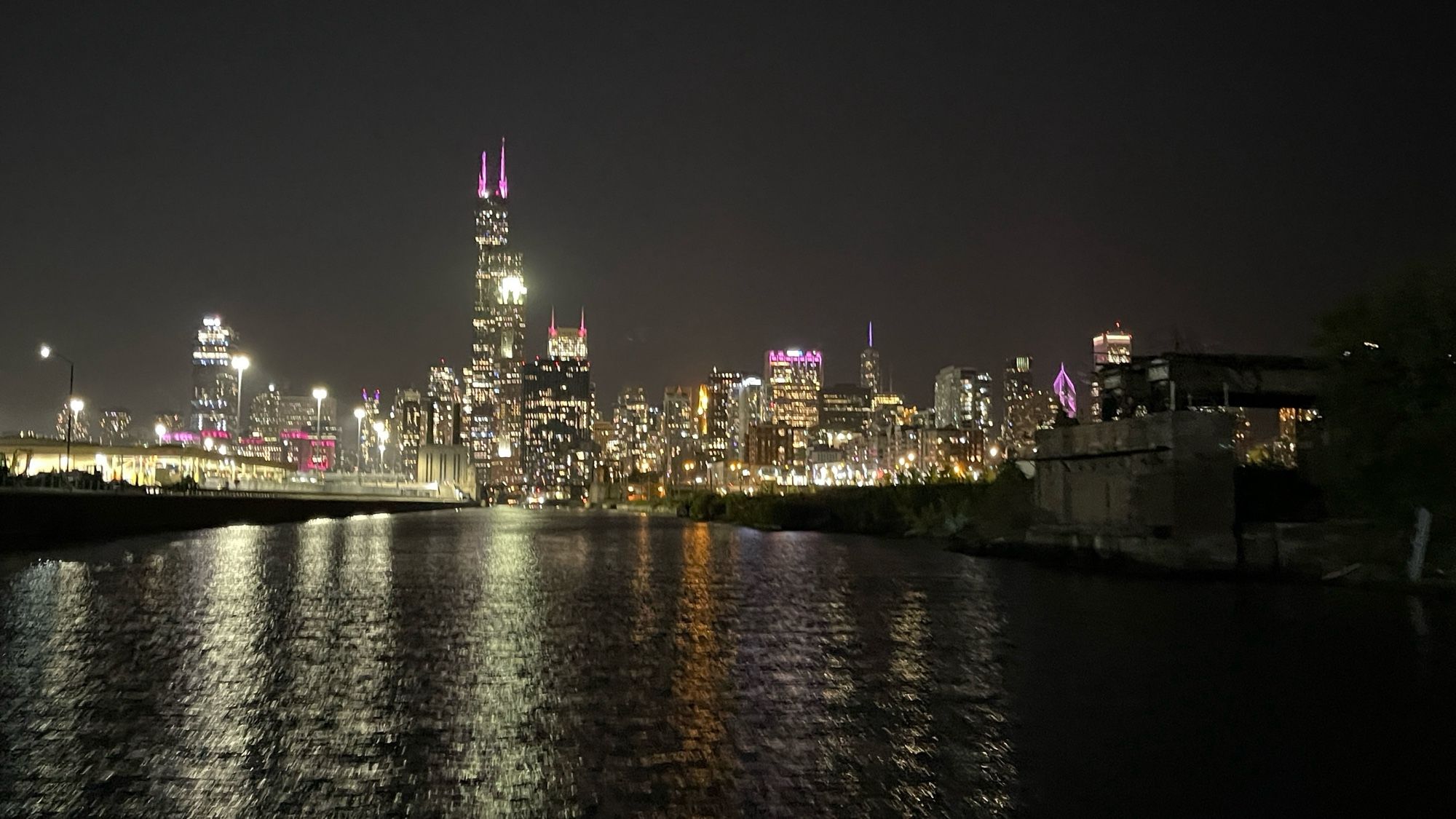 Chicago city skyline taken from the south end of the Chicago River