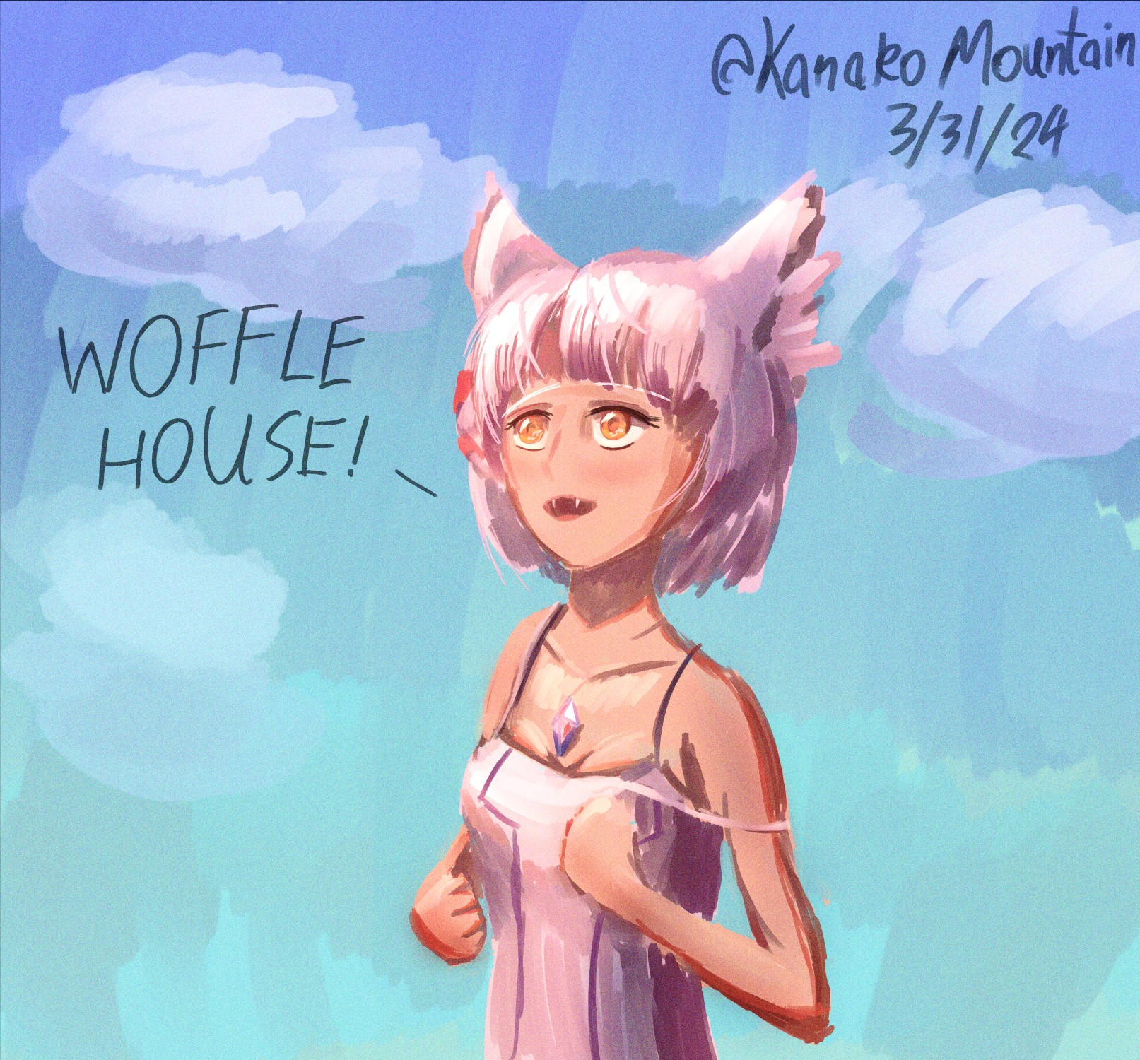 Mio from Xenoblade Chronicles 3 excitedly exclaiming "Woffle House!"