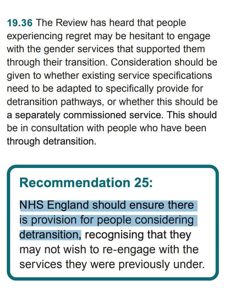 NHS England should ensure there is provision for people considering detransition