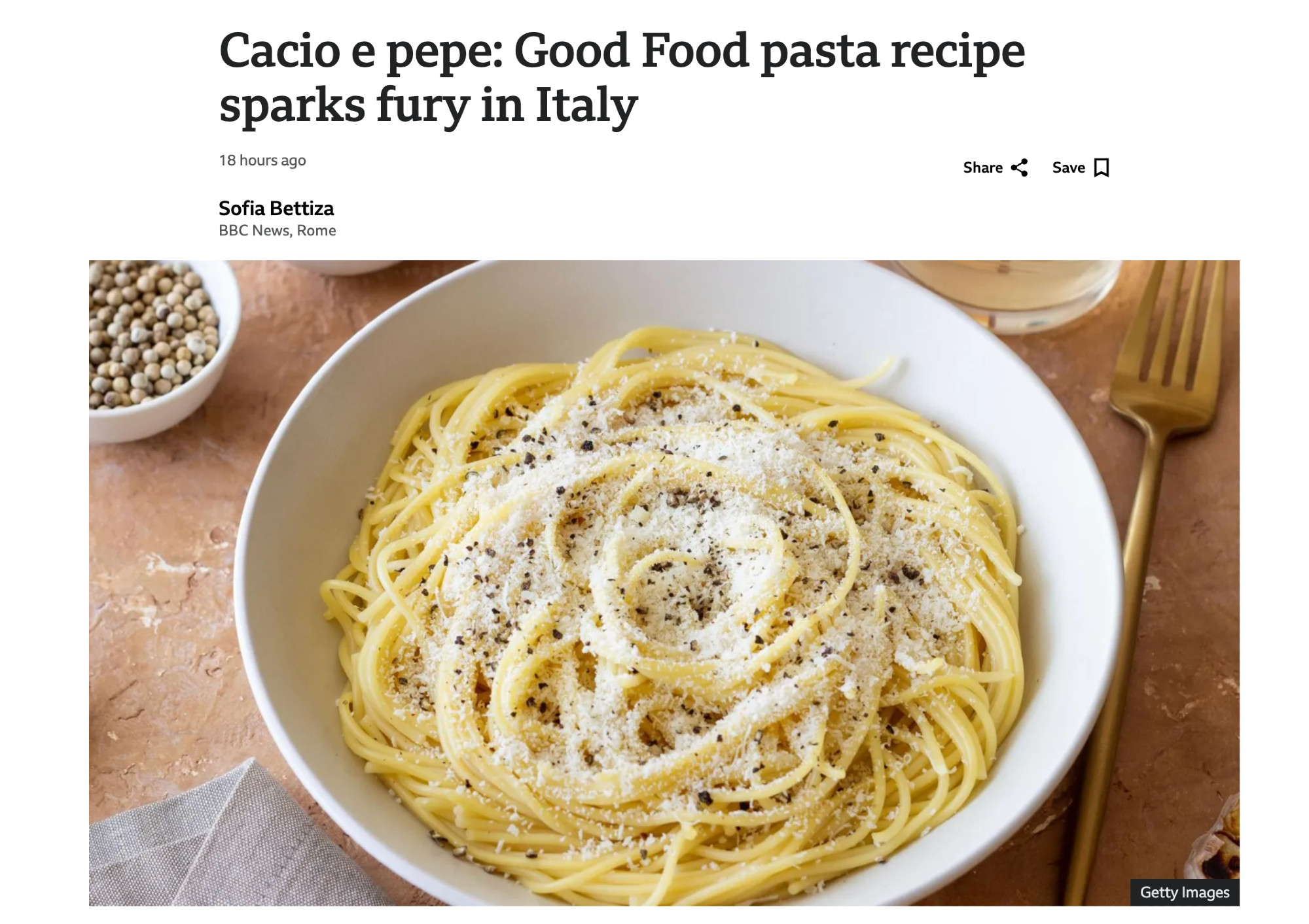 Cacio e pepe: Good Food pasta recipe sparks fury in Italy
