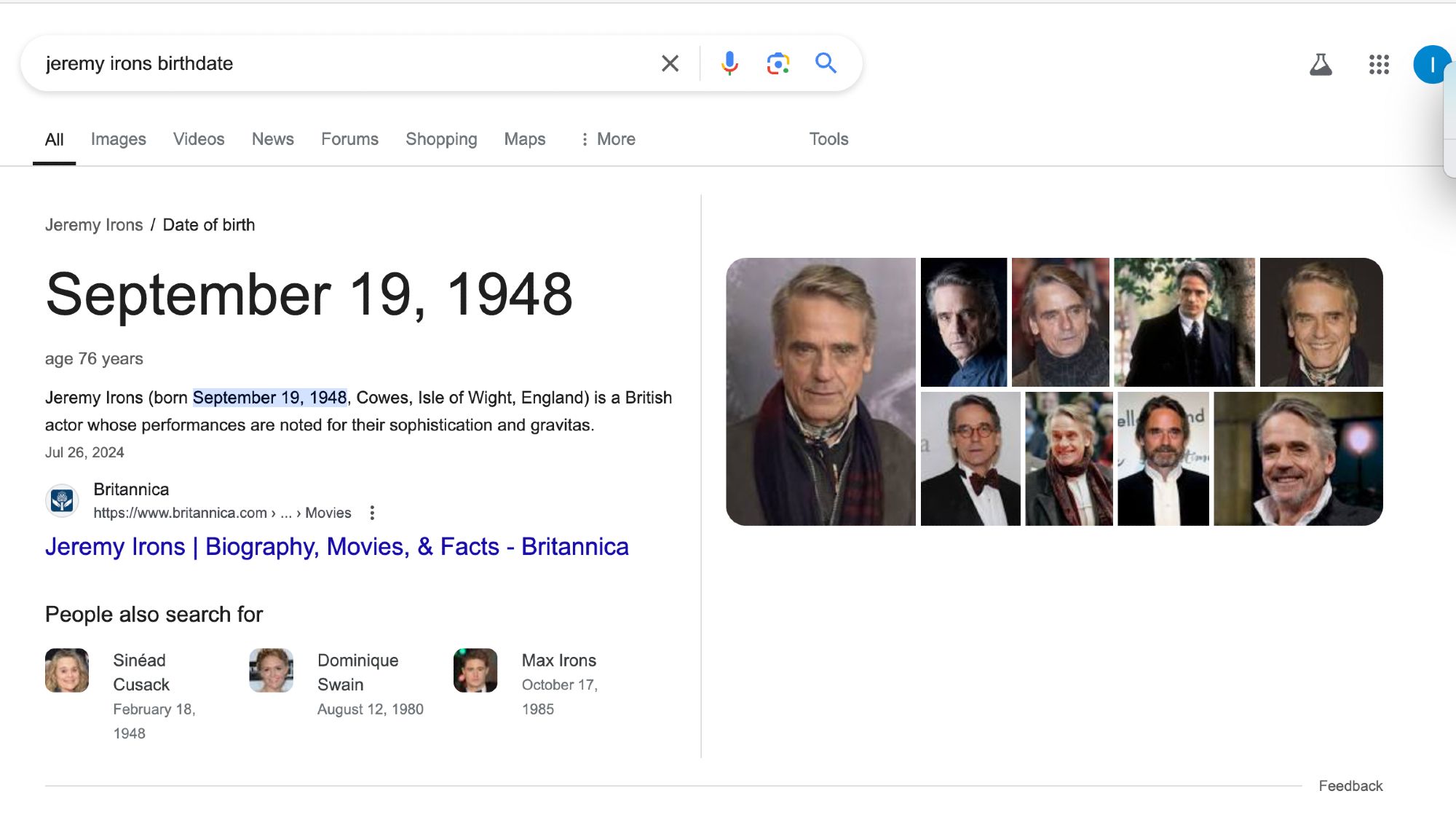 Jeremy Irons was born before 1955