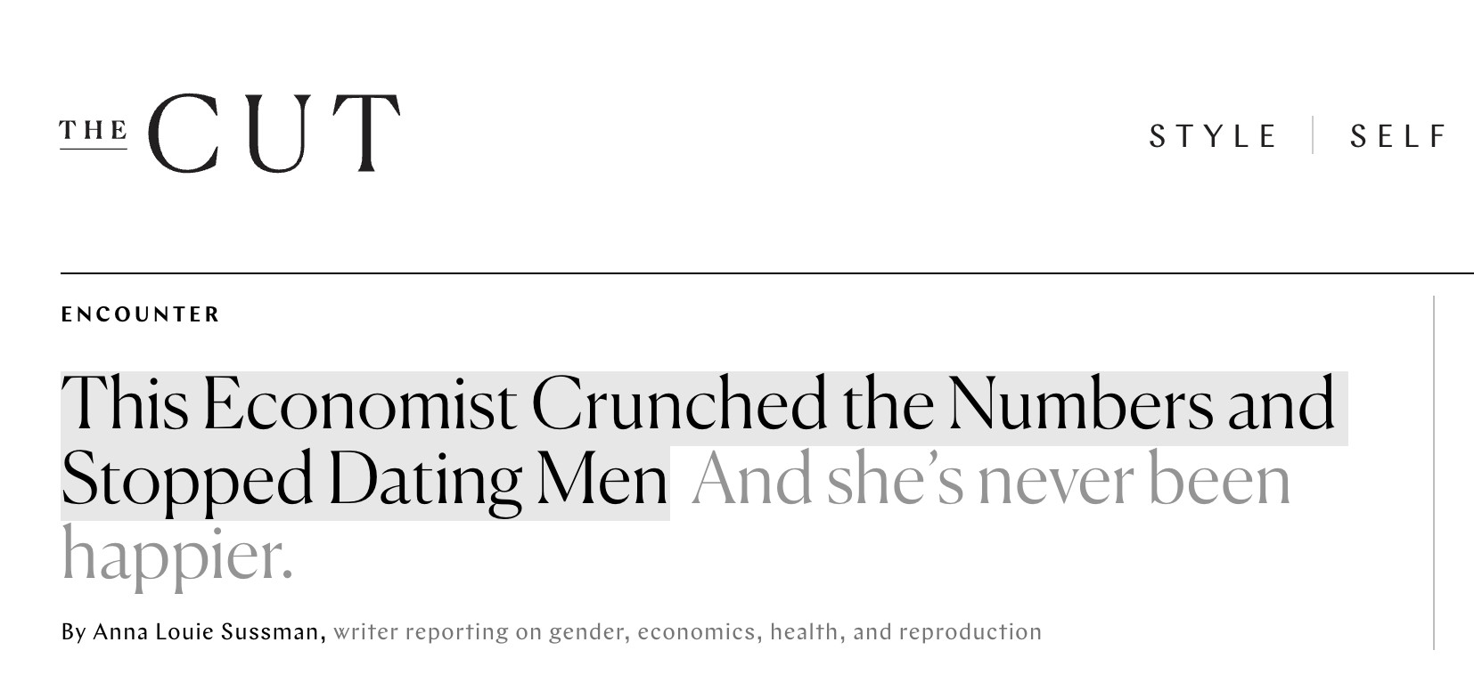 This Economist Crunched the Numbers and Stopped Dating Men And she’s never been happier.
