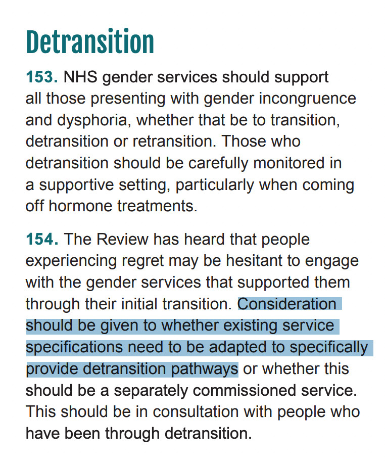 consideration should be given to whether existing service specifications need to be adapted to provide detransition pathways