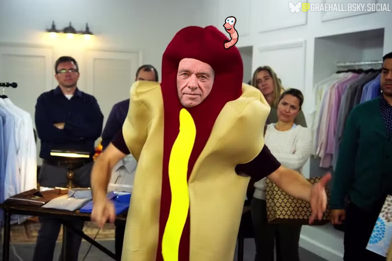 RFK Jr. and his brainworm in the "We're all just trying to figure out who did this (he did it)" scene from I Think You Should Leave