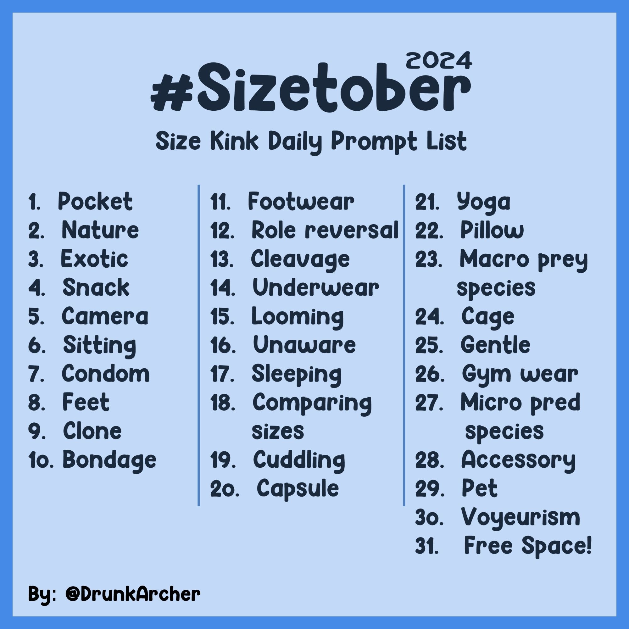 Sizetober 2024 list