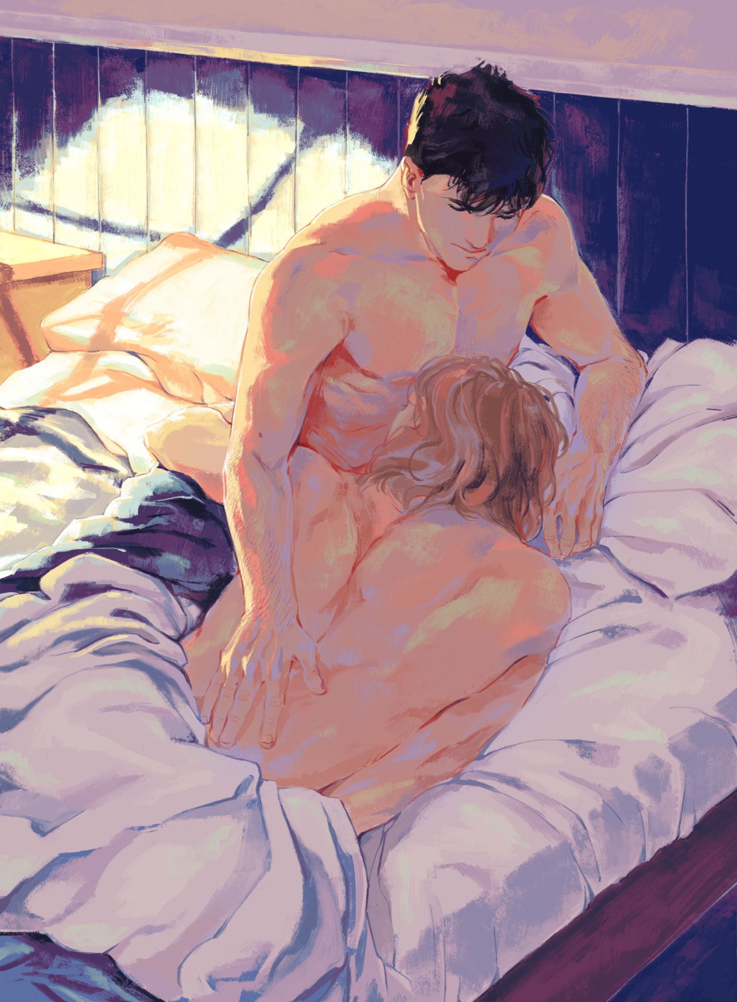 Ilya's come back to see if Thierry is awake yet. He is now, and pulls Ilya closer as he lays on the bed.