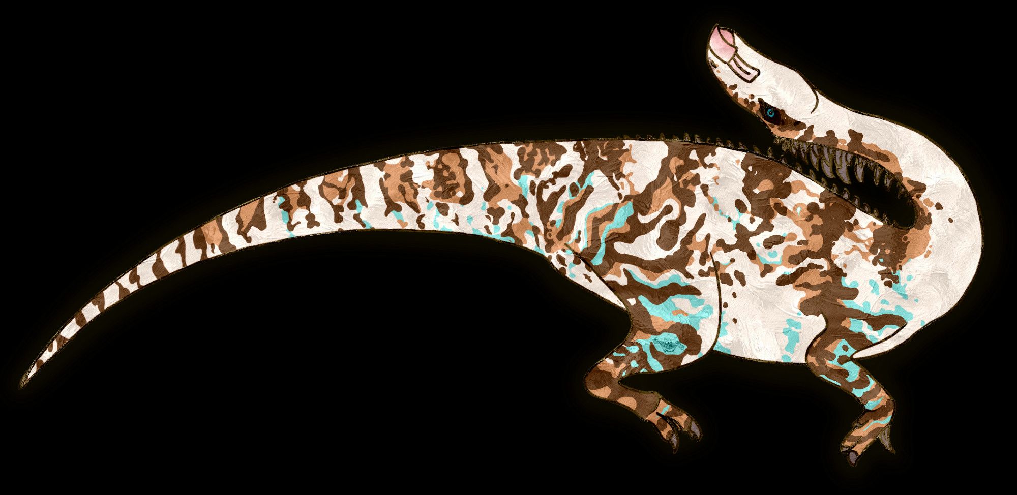 A stylized somewhat metallic Lurdusaurus illustration on a transparent background. Made with Rebelle 7.