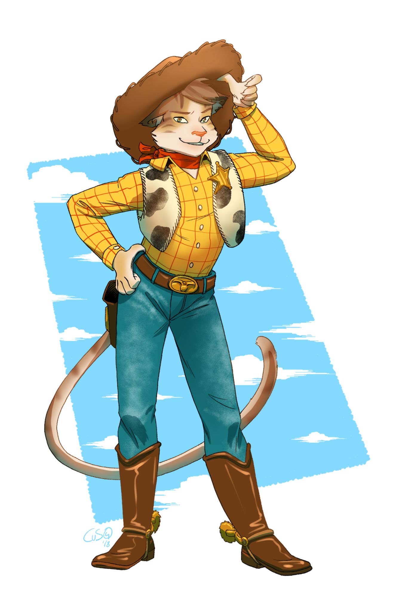 and anthro housecat dressed as Woody