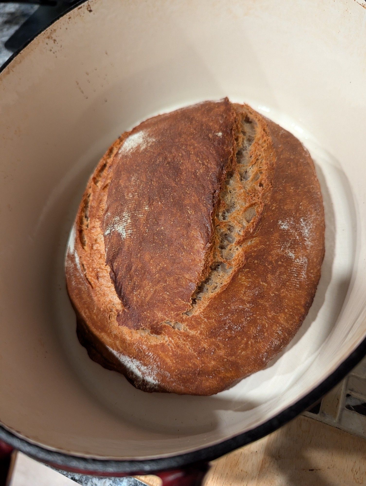 A loaf of rye bread, fresh out of the oven