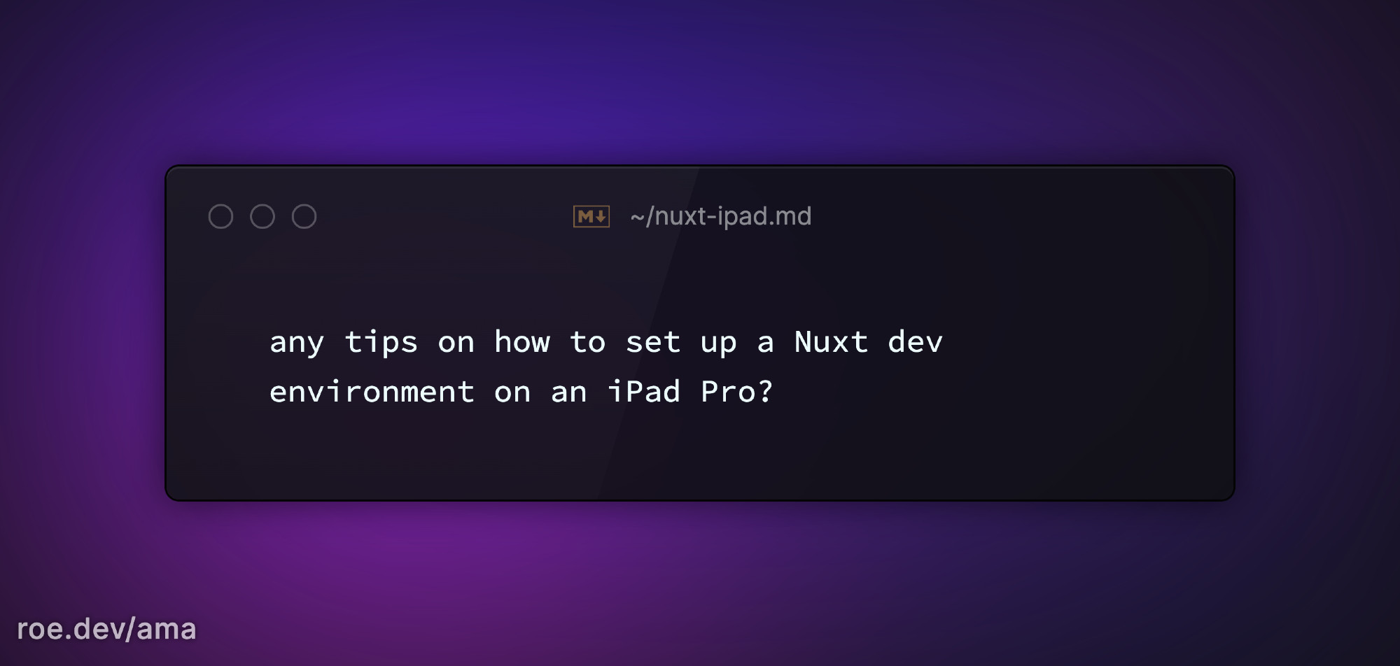 any tips on how to set up a Nuxt dev environment on an iPad Pro?

https://roe.dev/ama