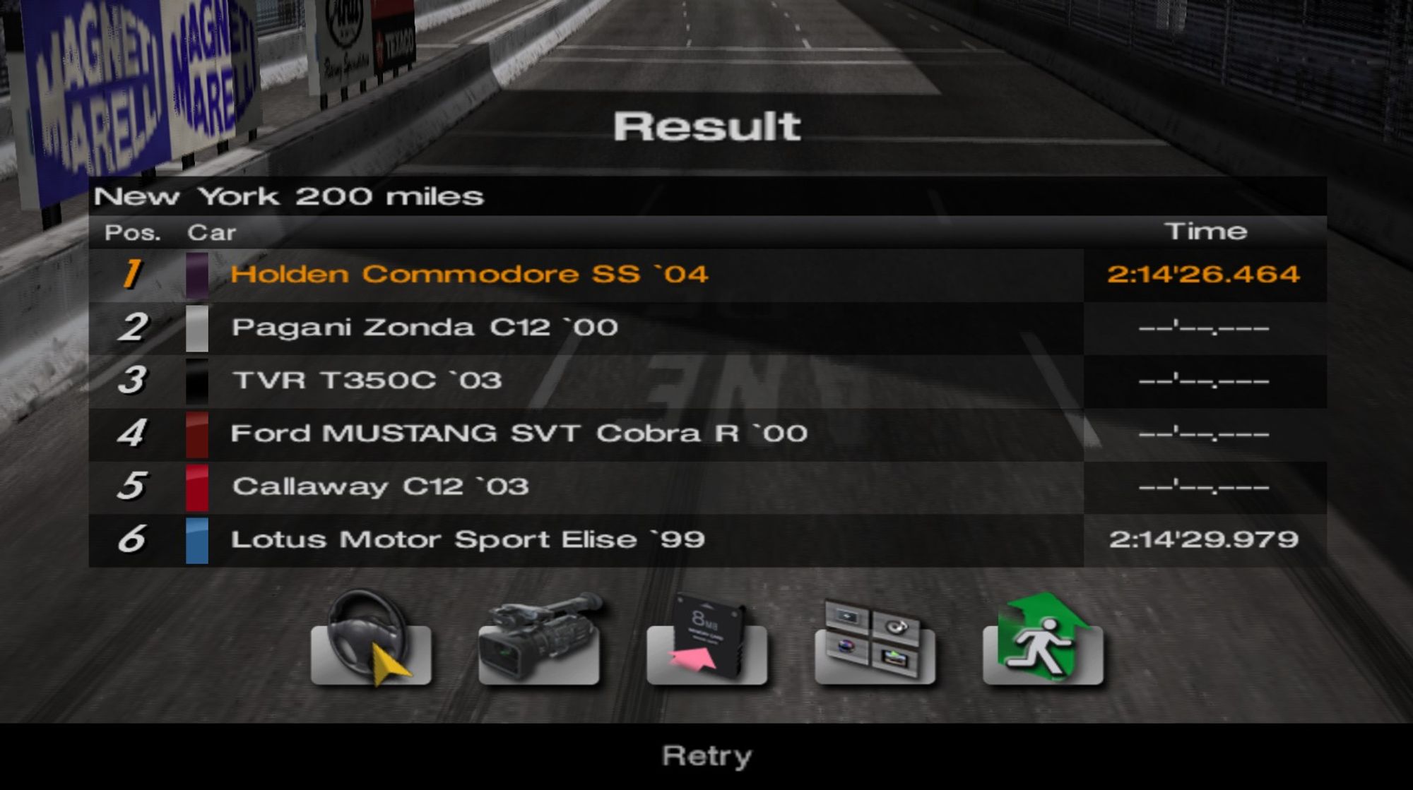 Results screen for the New York 200 miles Endurance in Gran Turismo 4.