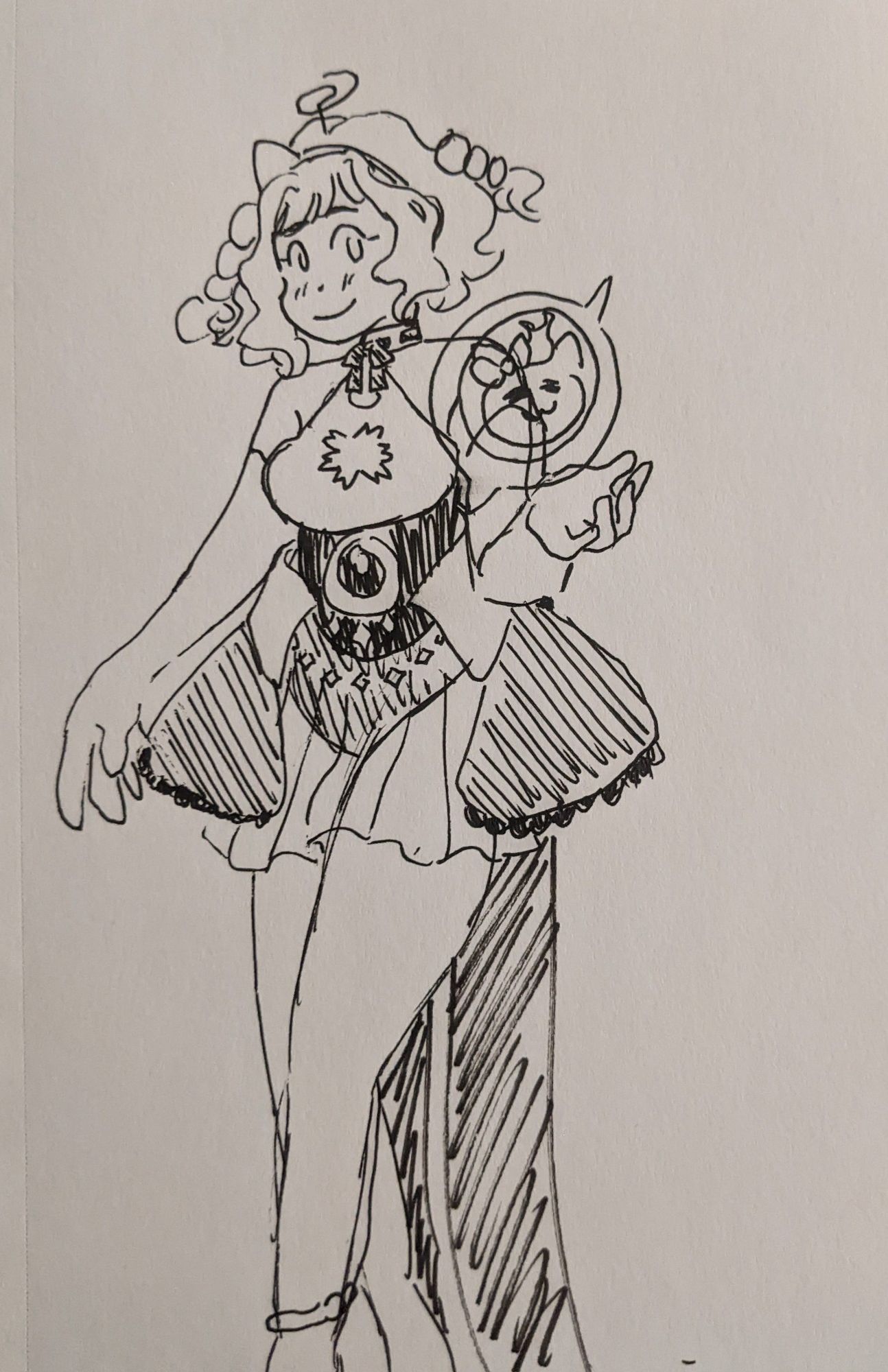 Mint Fantome dressed in Sana Tsukumo's outfit, holding a wisp in place of Sana's yatagarasu