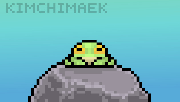 pixel art frog sitting on a rock