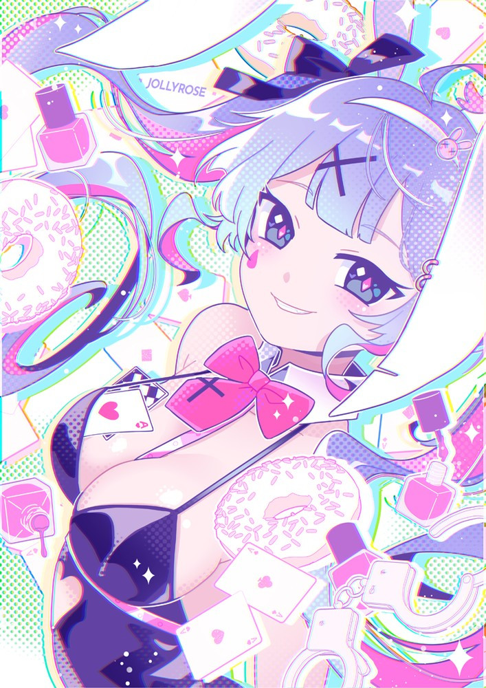 A colorful fanart of Hatsune Miku wearing the bunny outfit from the song Rabbit Hole by deco*27