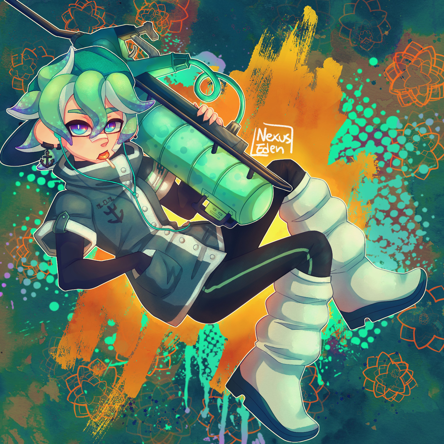 Splatoon Kofi Commission of an octoling OC owned by @PoltergeistStar on TwitterX.