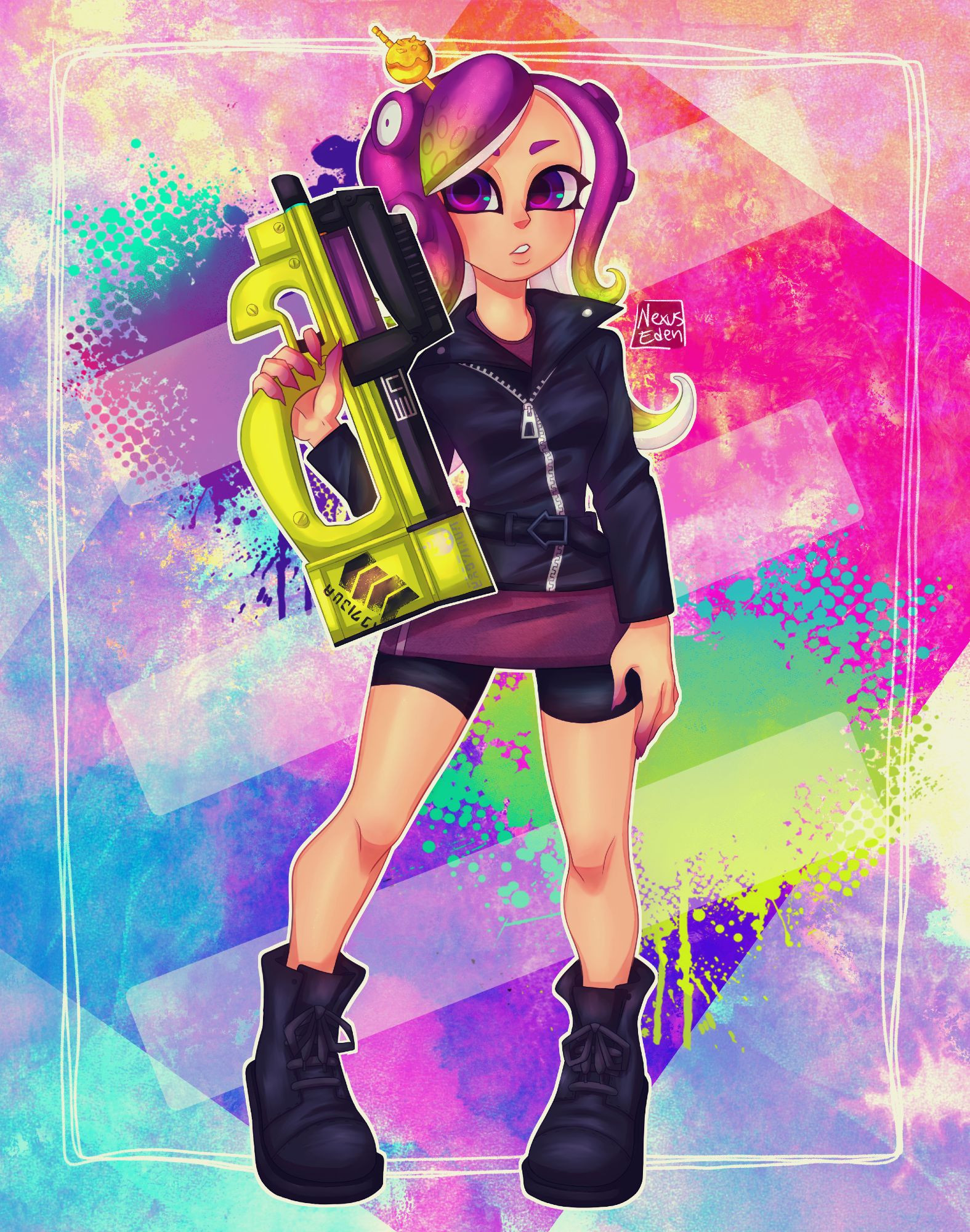 Splatoon Kofi Commission of an octoling OC owned by @RagingGodess on TwitterX.