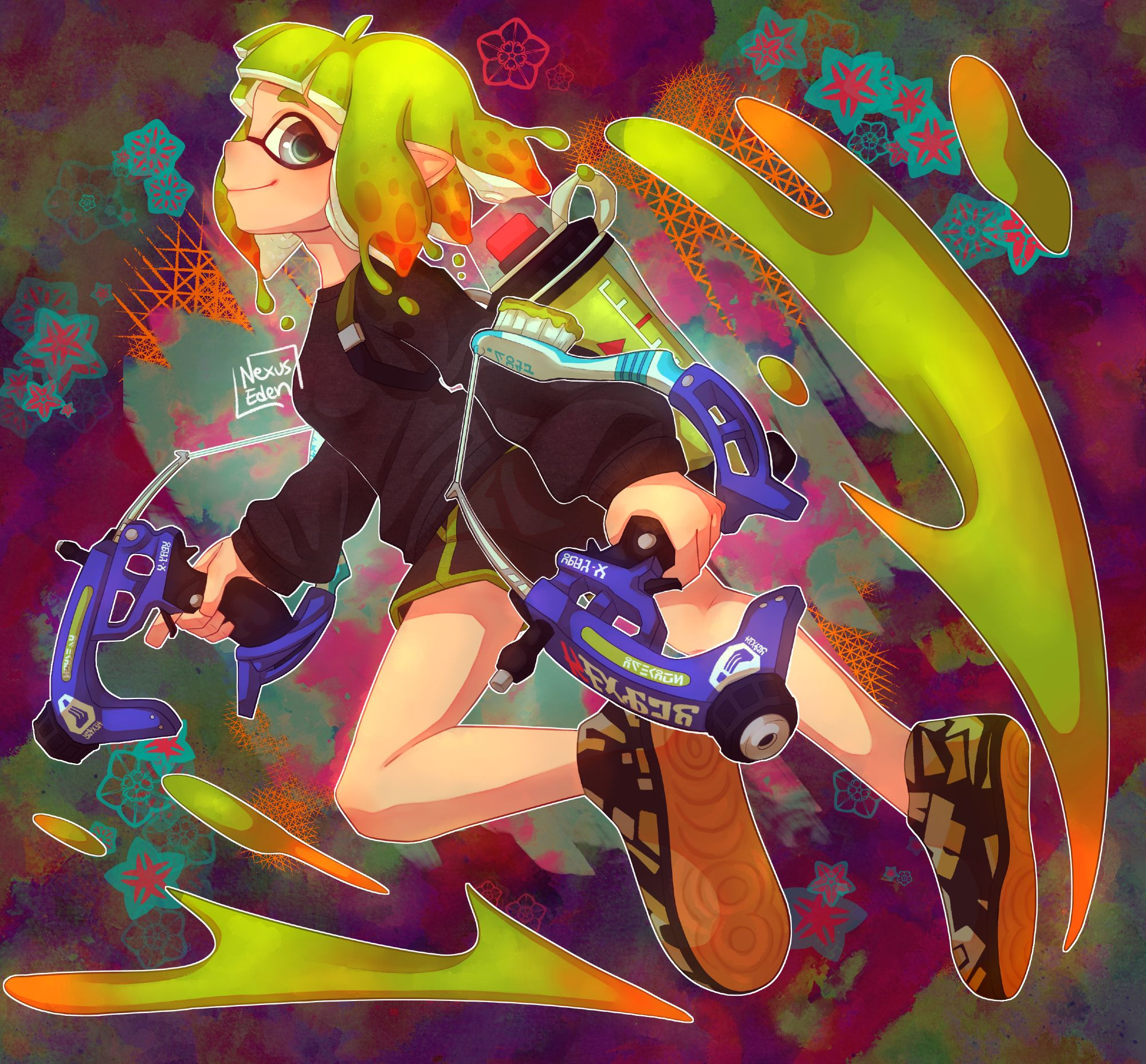 Splatoon Kofi Commission of an inkling OC owned by @kayleighkayy on TwitterX.