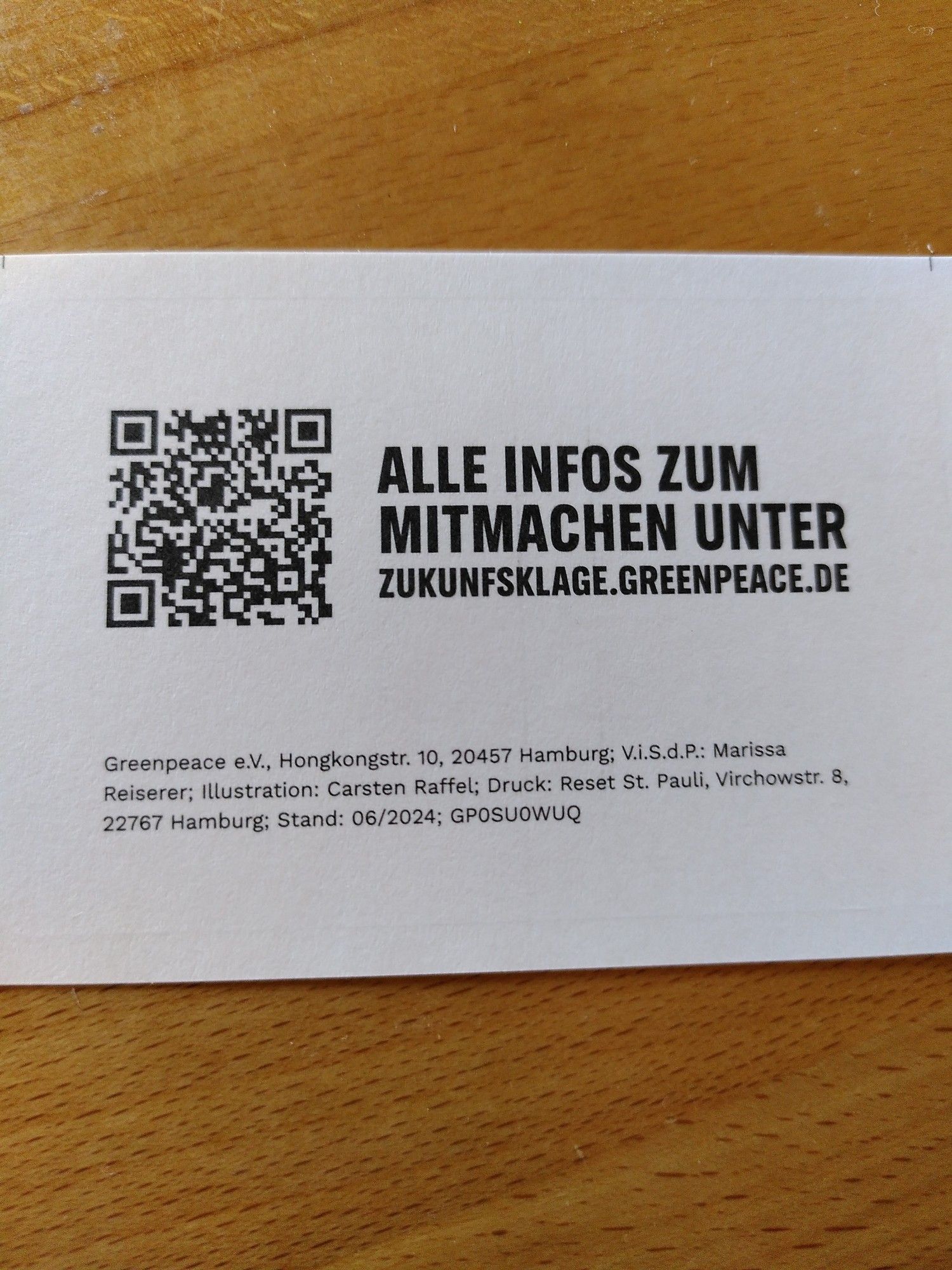 Infos zur Zukunftsklage - QR-Code