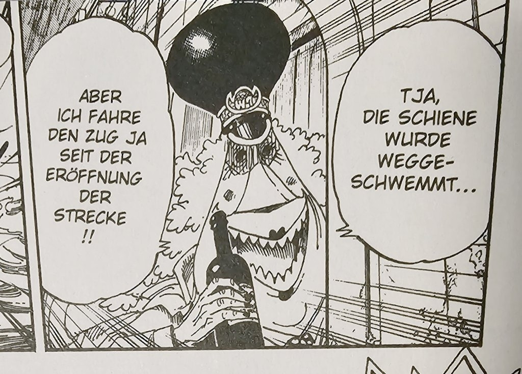 One Piece Charakter Cocolo mit ner Flasche Wein in der Hand wie sie aus dem Führerhaus eines Zuges schaut