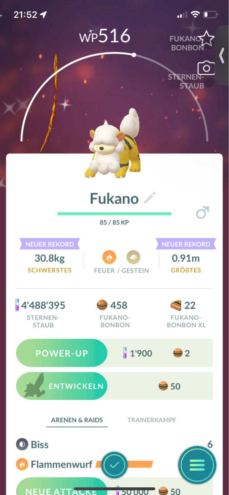 A shiny Hisuian Growlithe in Pokémon Go