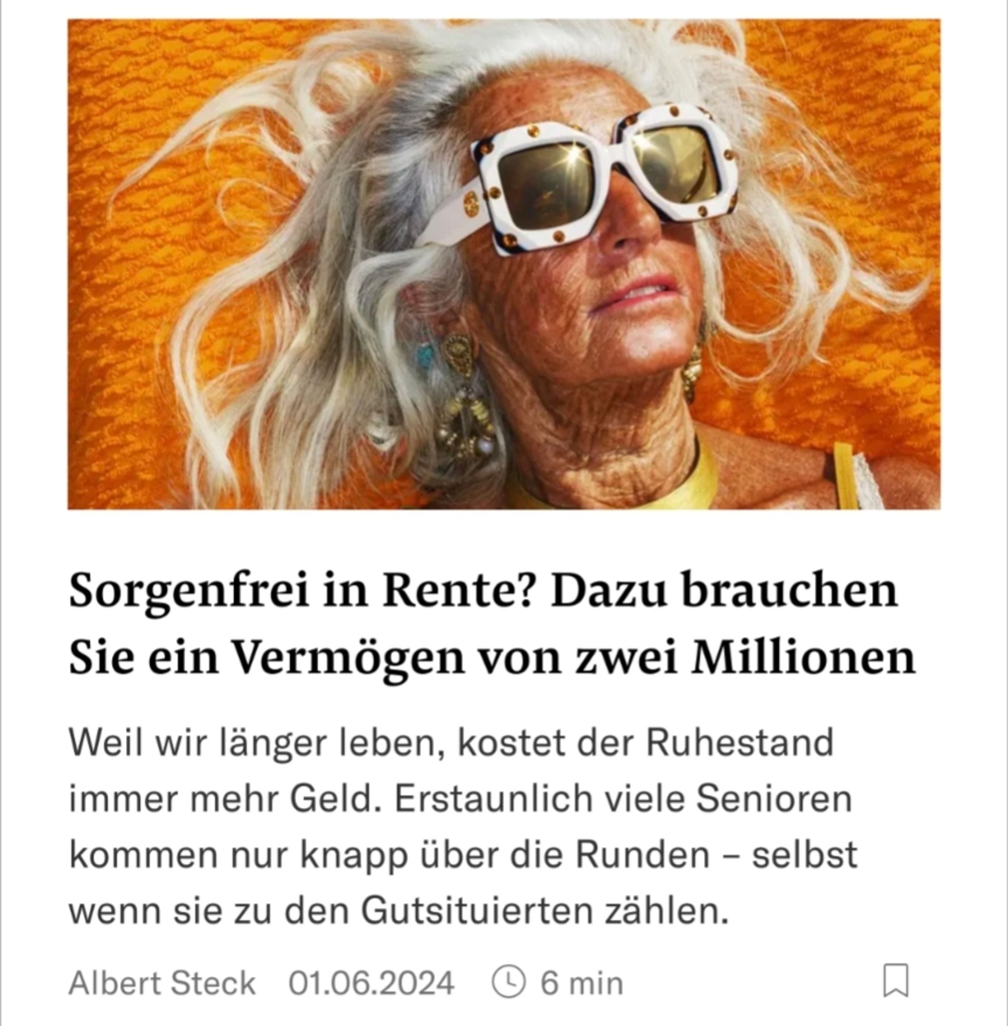 NZZ: Sorgenfrei in Rente? Dazu brauchen Sie ein Vermögen von zwei Millionen