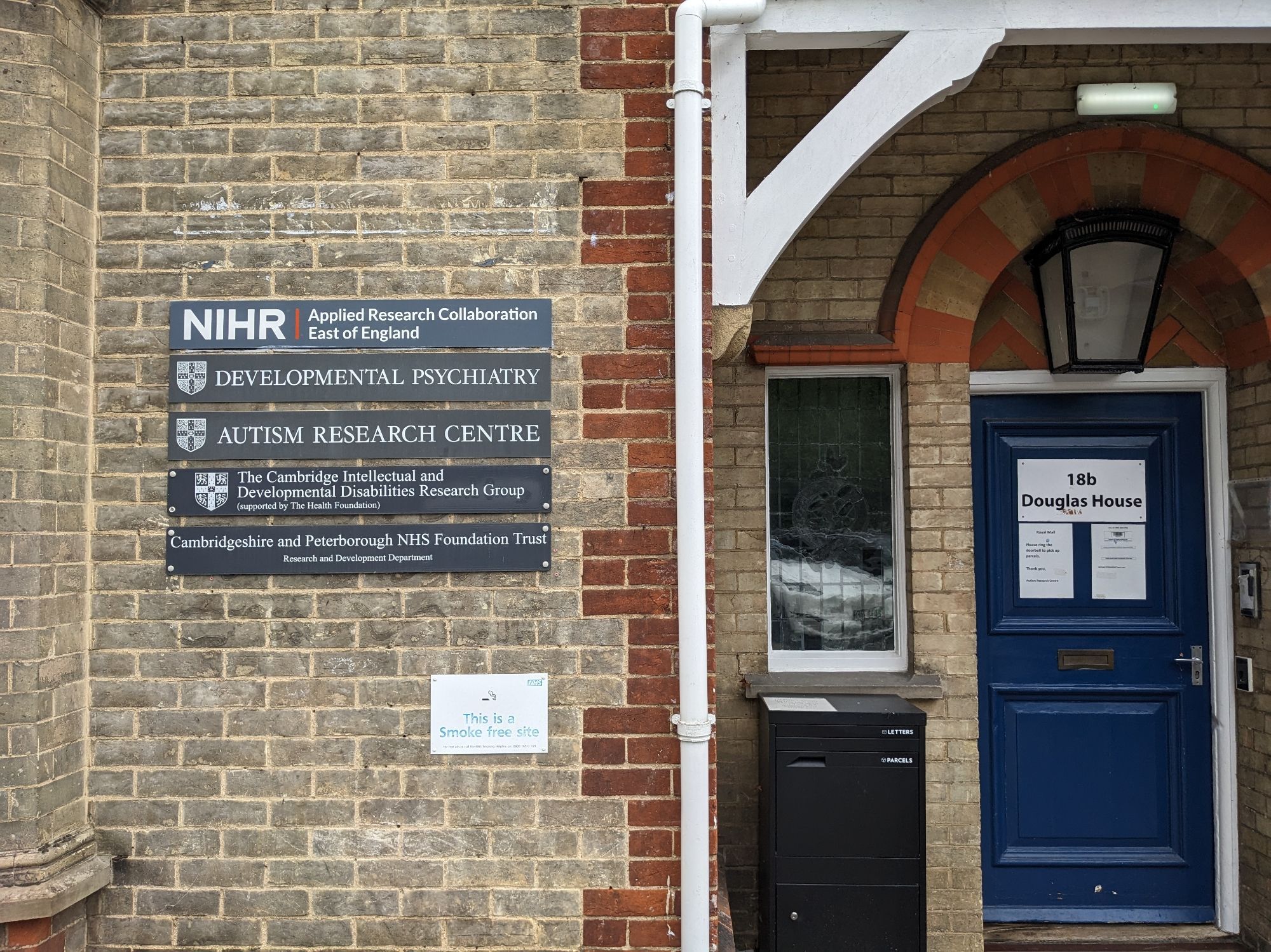 Photo of the entrance of Douglas House in Cambridge, home to the Autism Research Centre