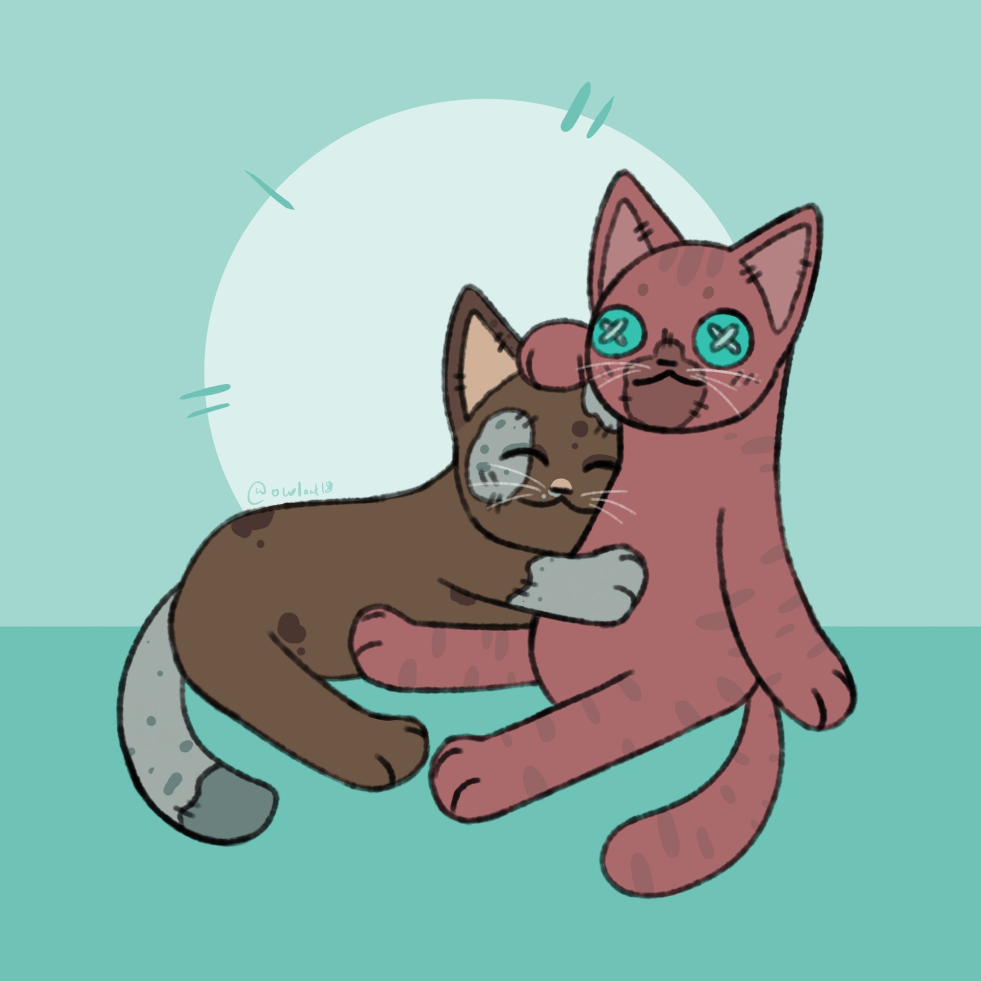 Drawing of two plushie cats