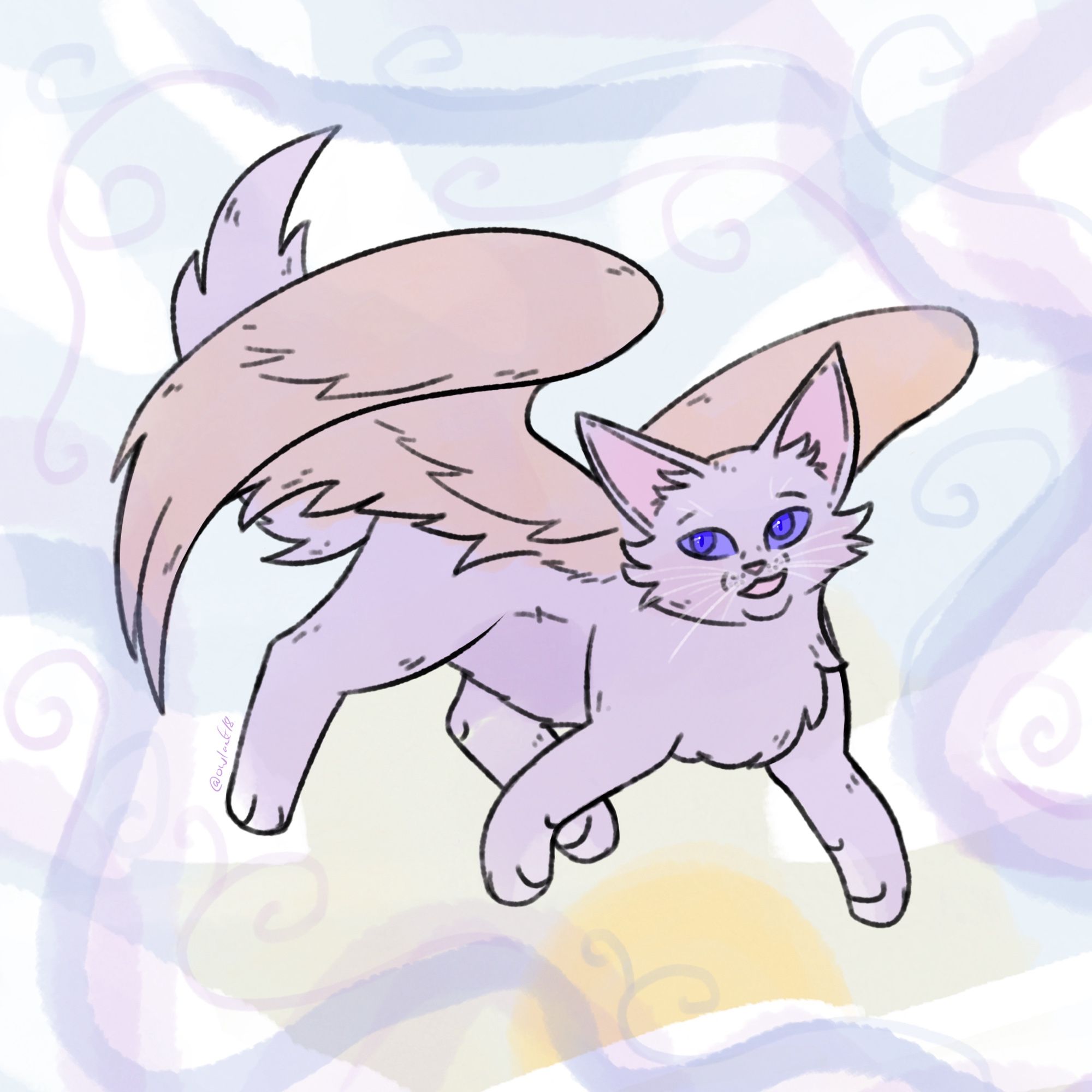 Drawing of a flying winged cat