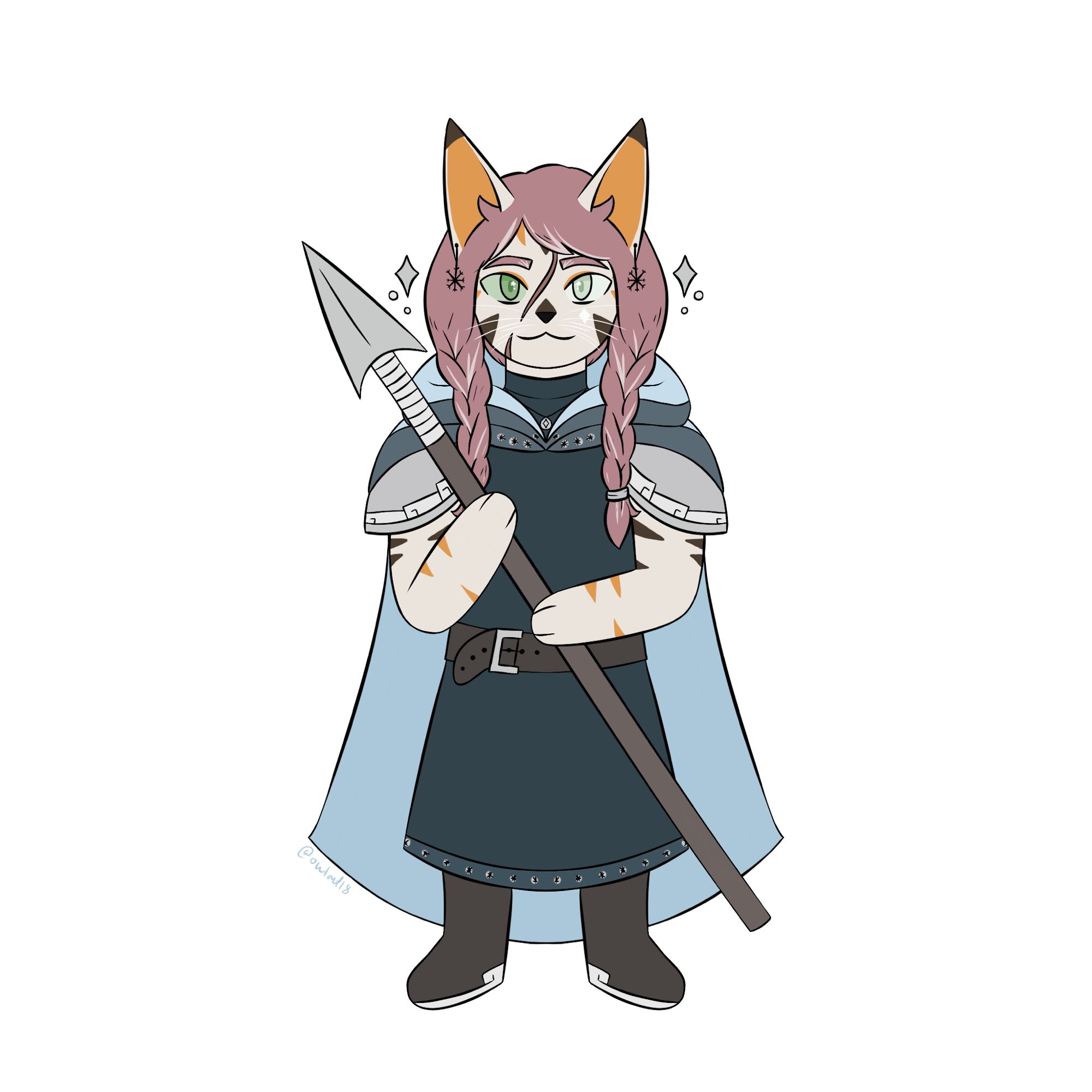 Drawing of an anthro cat paladin