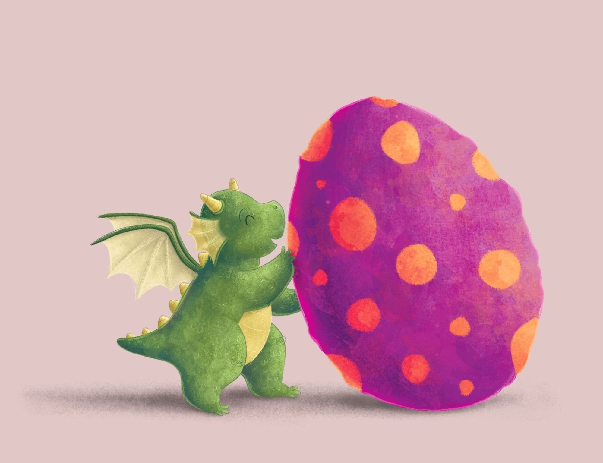 A baby dragon holding up a dragon egg