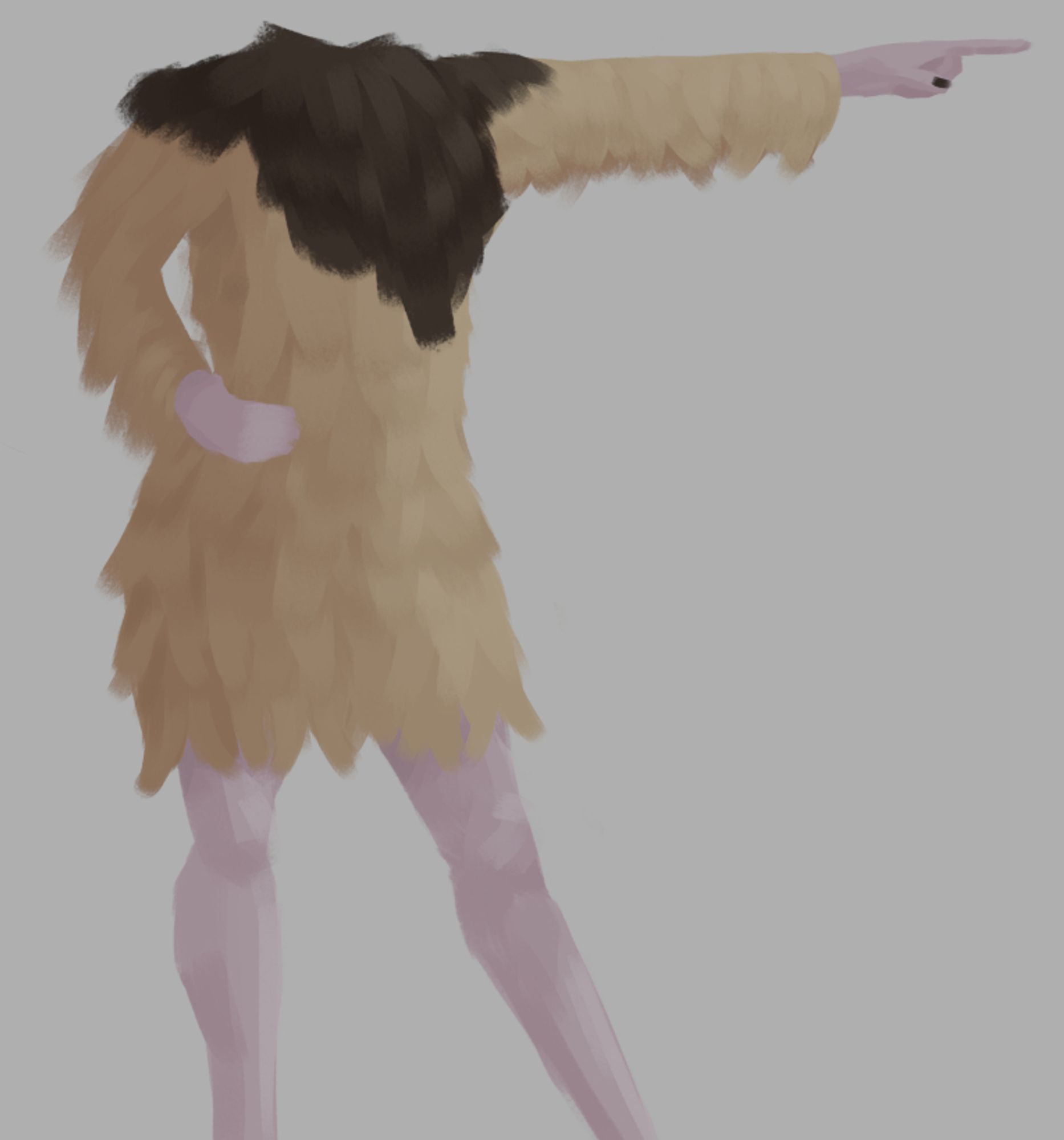 Work in progress digital painting of tiefling druid pointing right