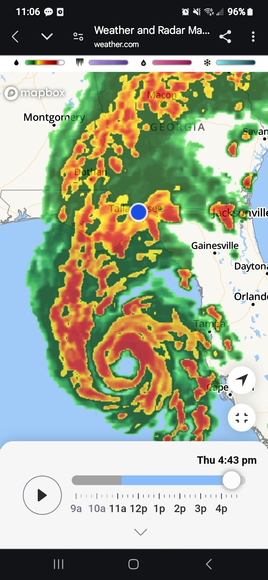 Map of Helene headed straight for tallahassee