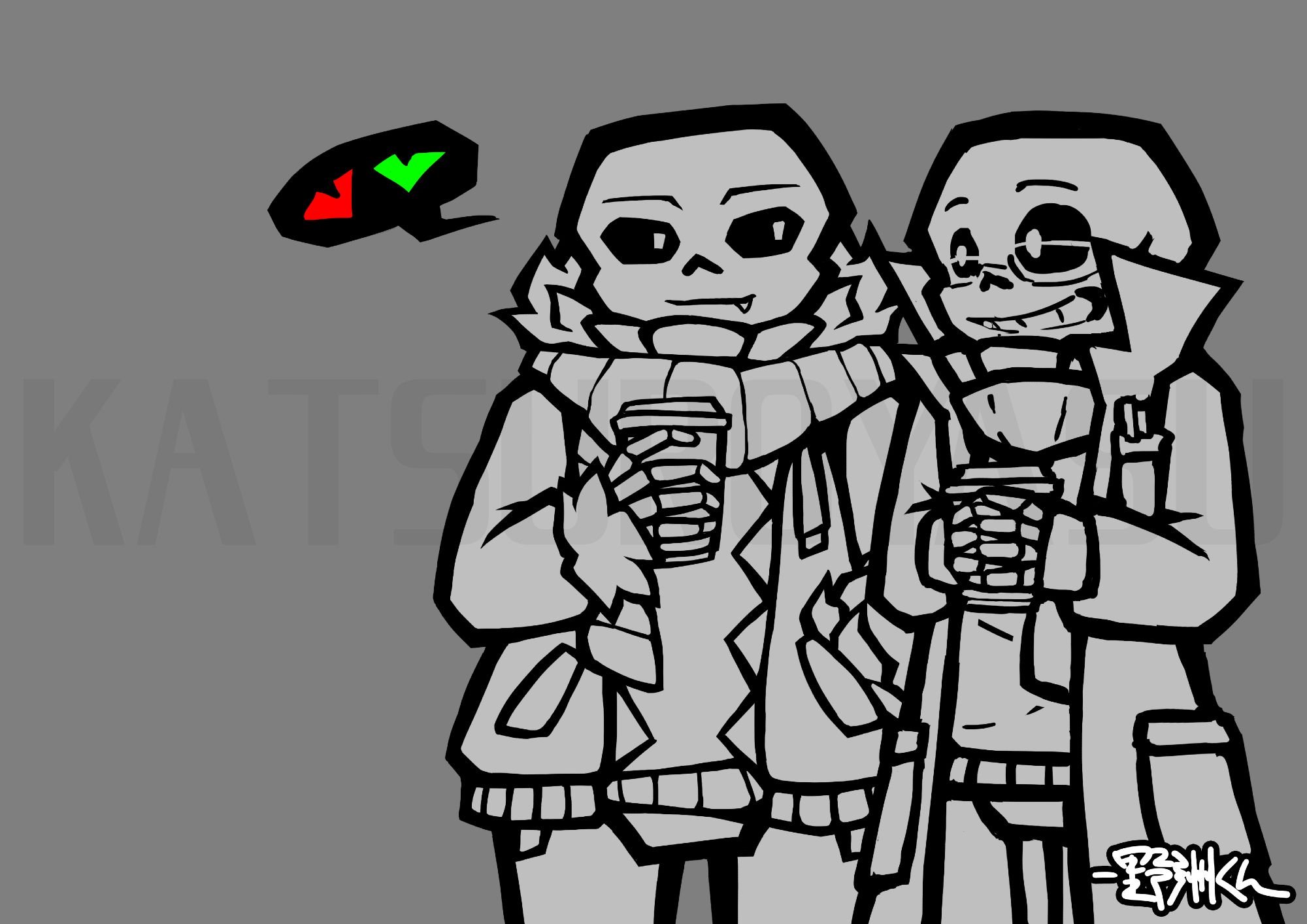 Old progress drawing of Sci and Edge with coffee cups [Re-upload]