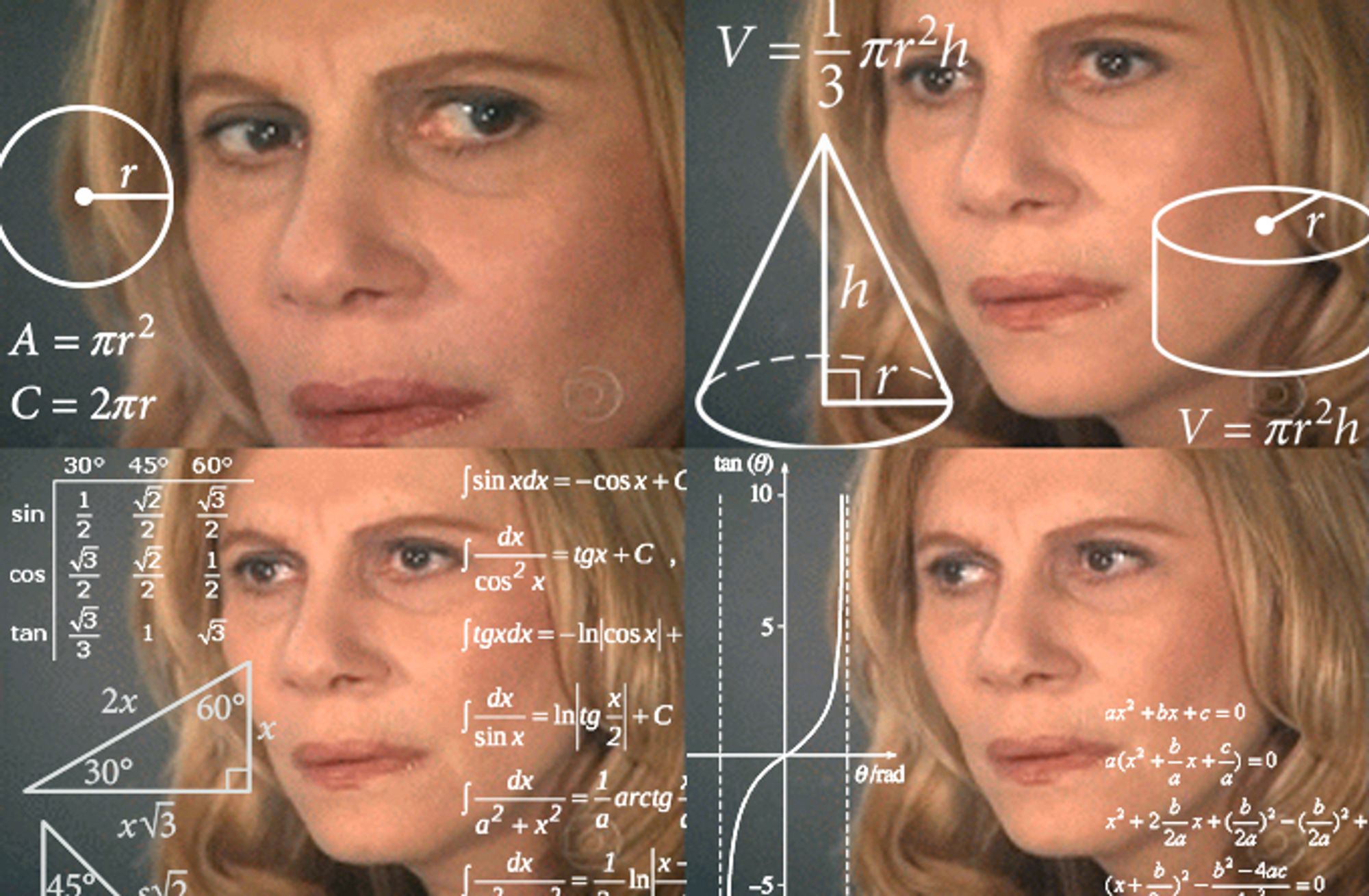 Just your basic confused calculating math lady meme.