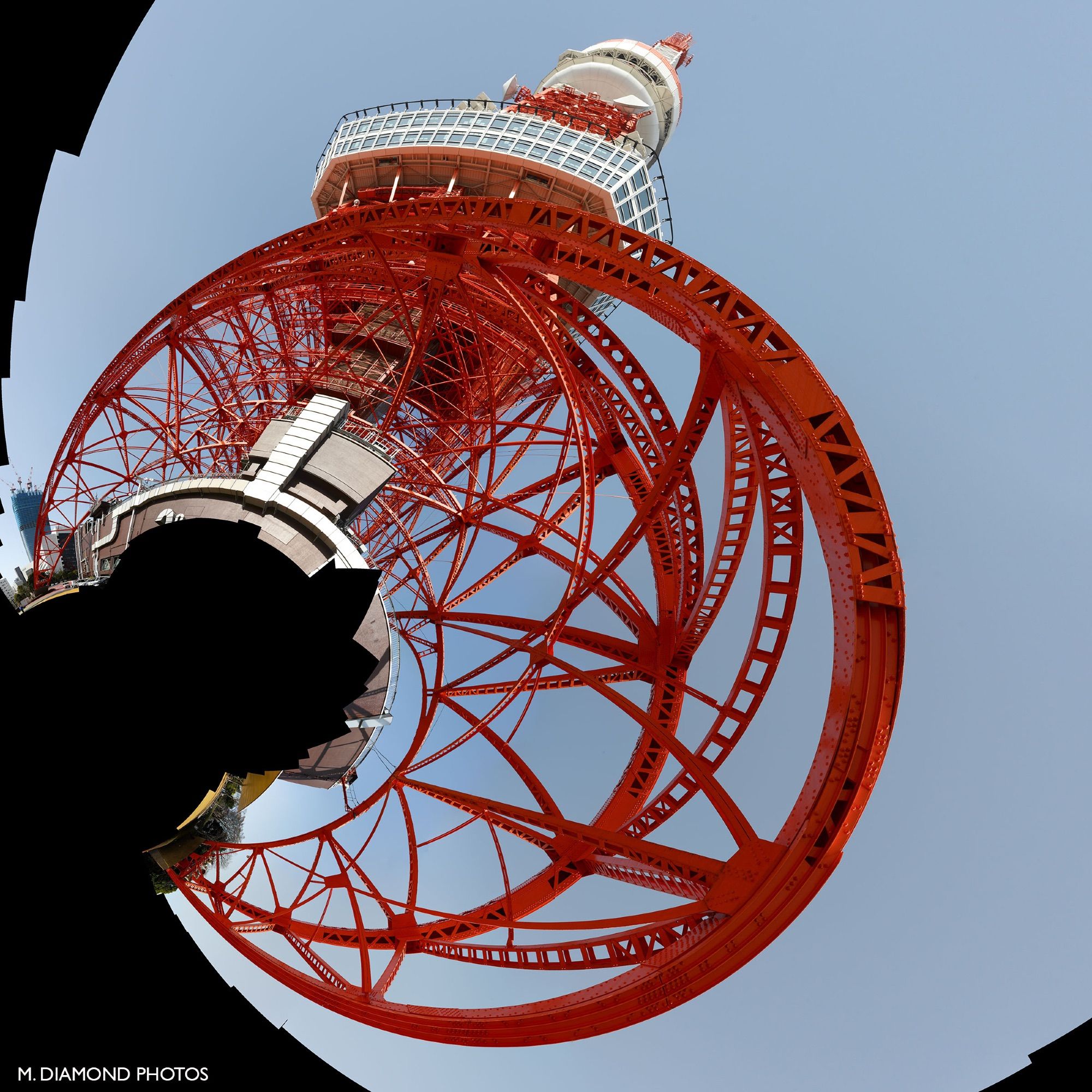 Distorted perspective view of Tokyo Tower, Tokyo, Japan