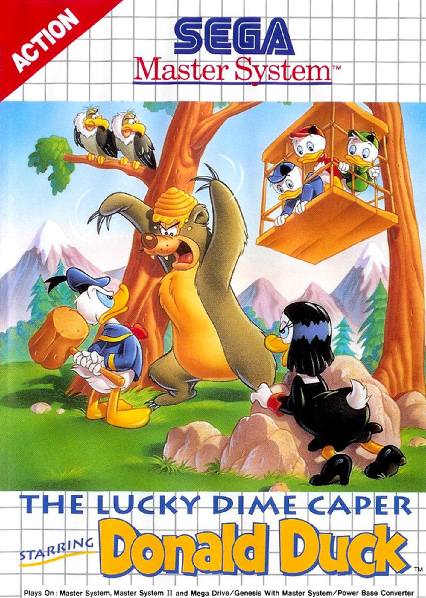 Jaquette du jeu The Lucky Dime Caper starring Donald Duck sur Master System. Vous voyez vos Dark Souls de merde et votre jeu Tortues Ninja sur NES ? LOL. PETITES BITES. Vous n'avez jamais connu la vraie souffrance si vous n'avez pas fait CE jeu. C'est un jeu exclusivement Master System et Gamegear il me semble, ce qui fait qu'il n'est pas siiii connu. Outre sa difficulté totalement abusée, c'est un jeu très beau, très cool, bonne musique et quel plaisir de jouer Donald Duck. Mais il est abusivement difficile, je maintiens, vos jeux pourris durs là, c'était que dalle. Je crois n'avoir jamais passé le troisième niveau de toute ma jeunesse et j'l'ai tryhard hein. Mais c'est un jeu que je continue à aimer d'amour.