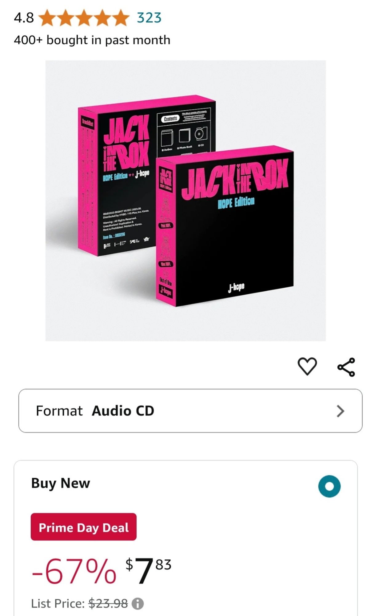 Screenshot of Jack in the Box: Hope Edition album at 67% off on Amazon. It's now $7.83