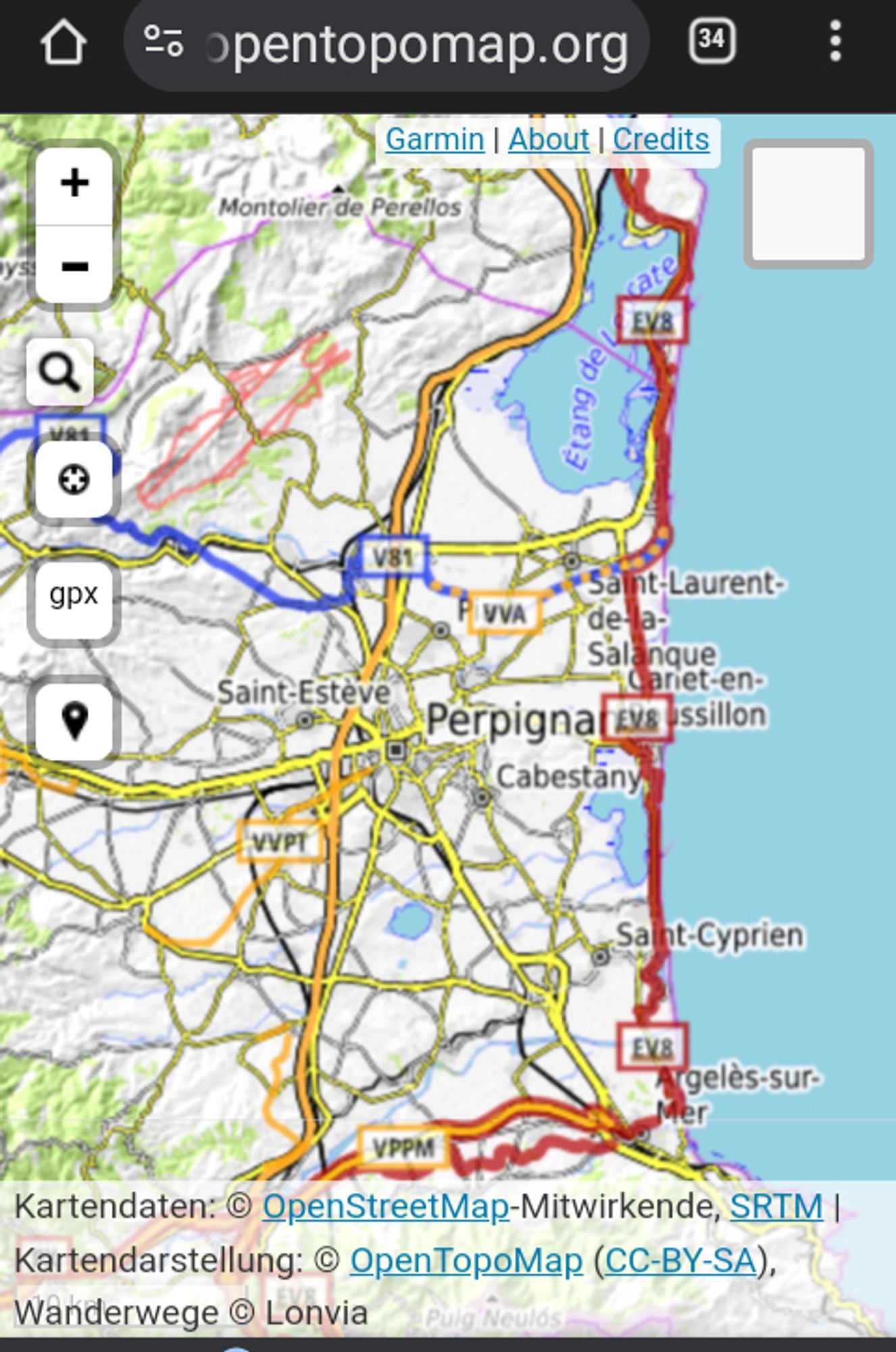 El mateix mapa, però amb rutes de bici