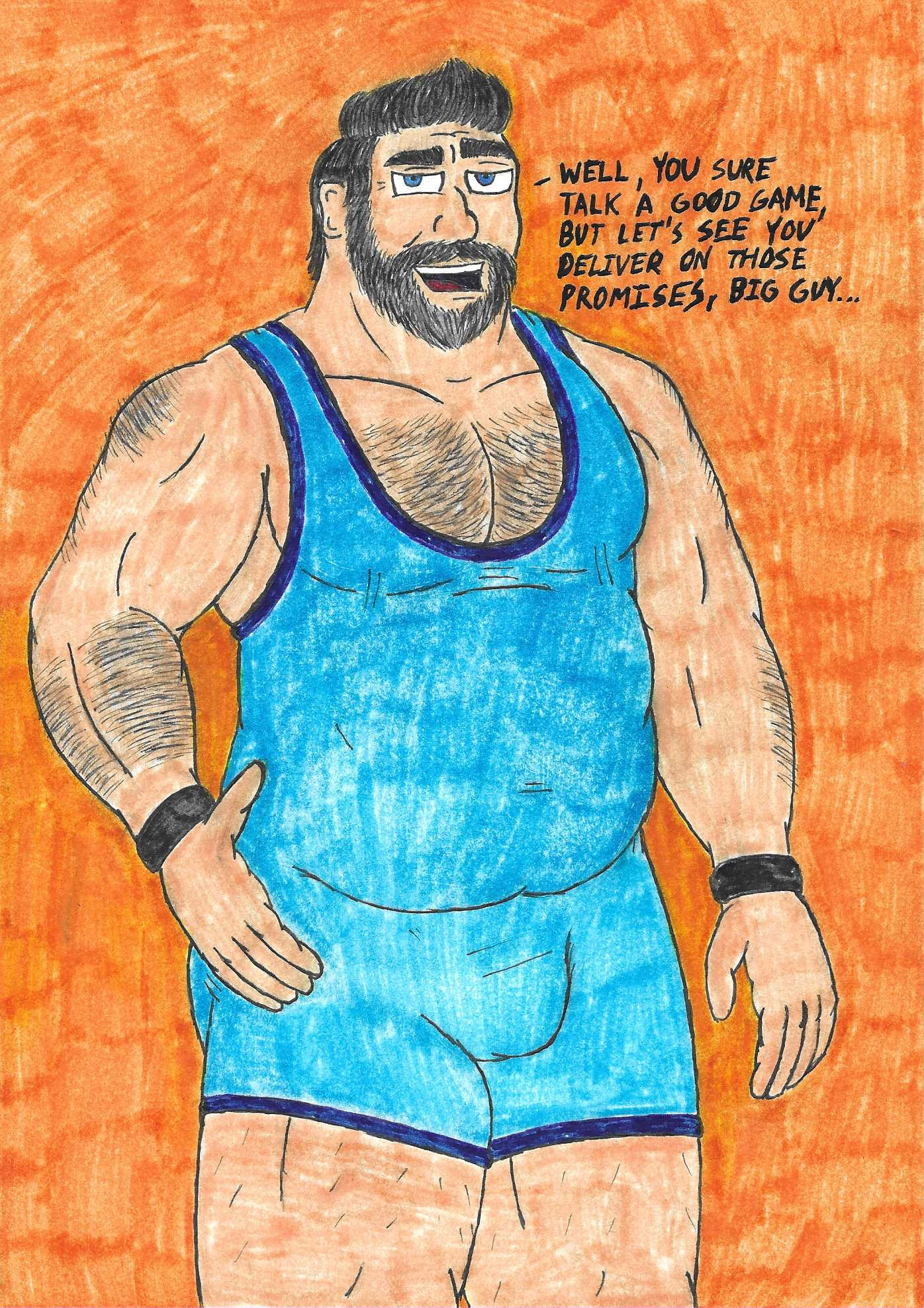 Garrett in a blue wrestling singlet